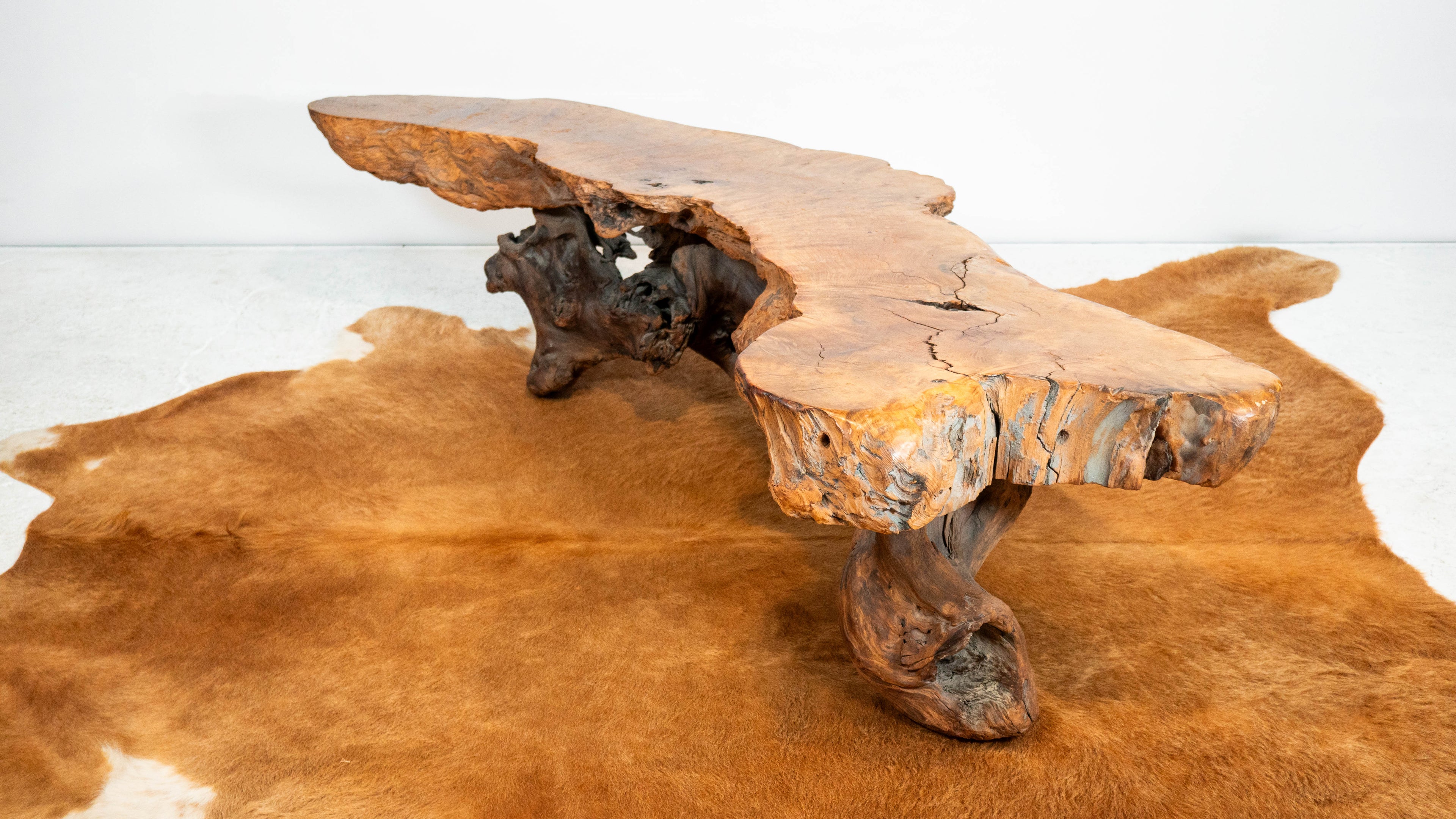 Vintage American Primitive Burlwood Live Edge Coffee Table
