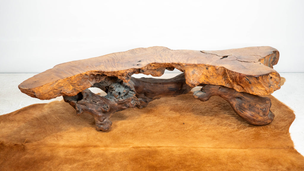 Vintage American Primitive Burlwood Live Edge Coffee Table