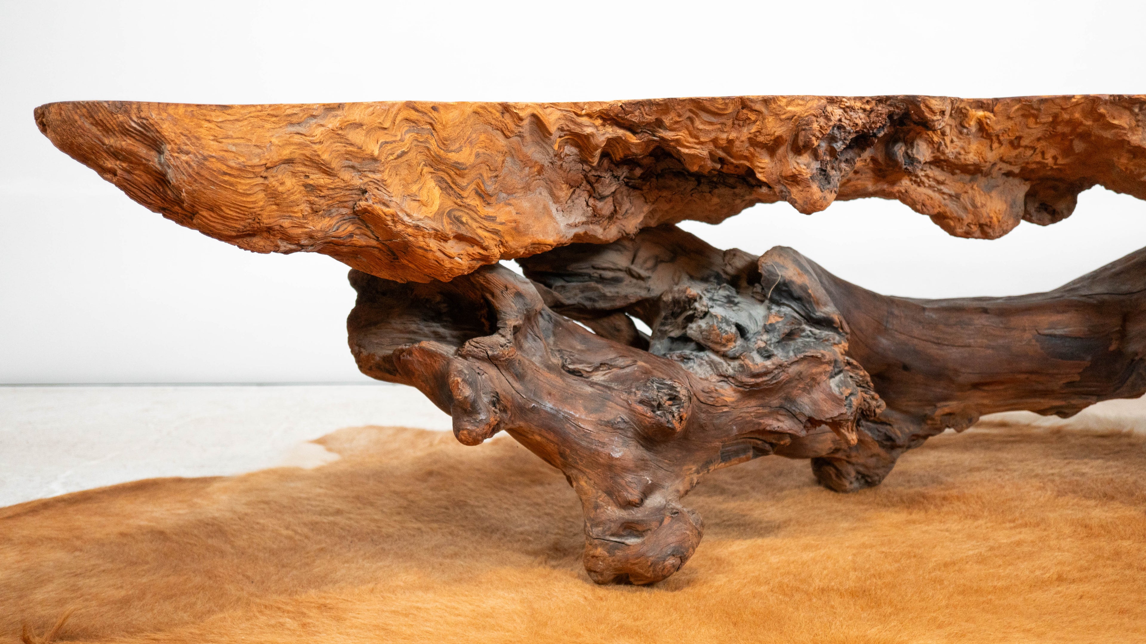 Vintage American Primitive Burlwood Live Edge Coffee Table