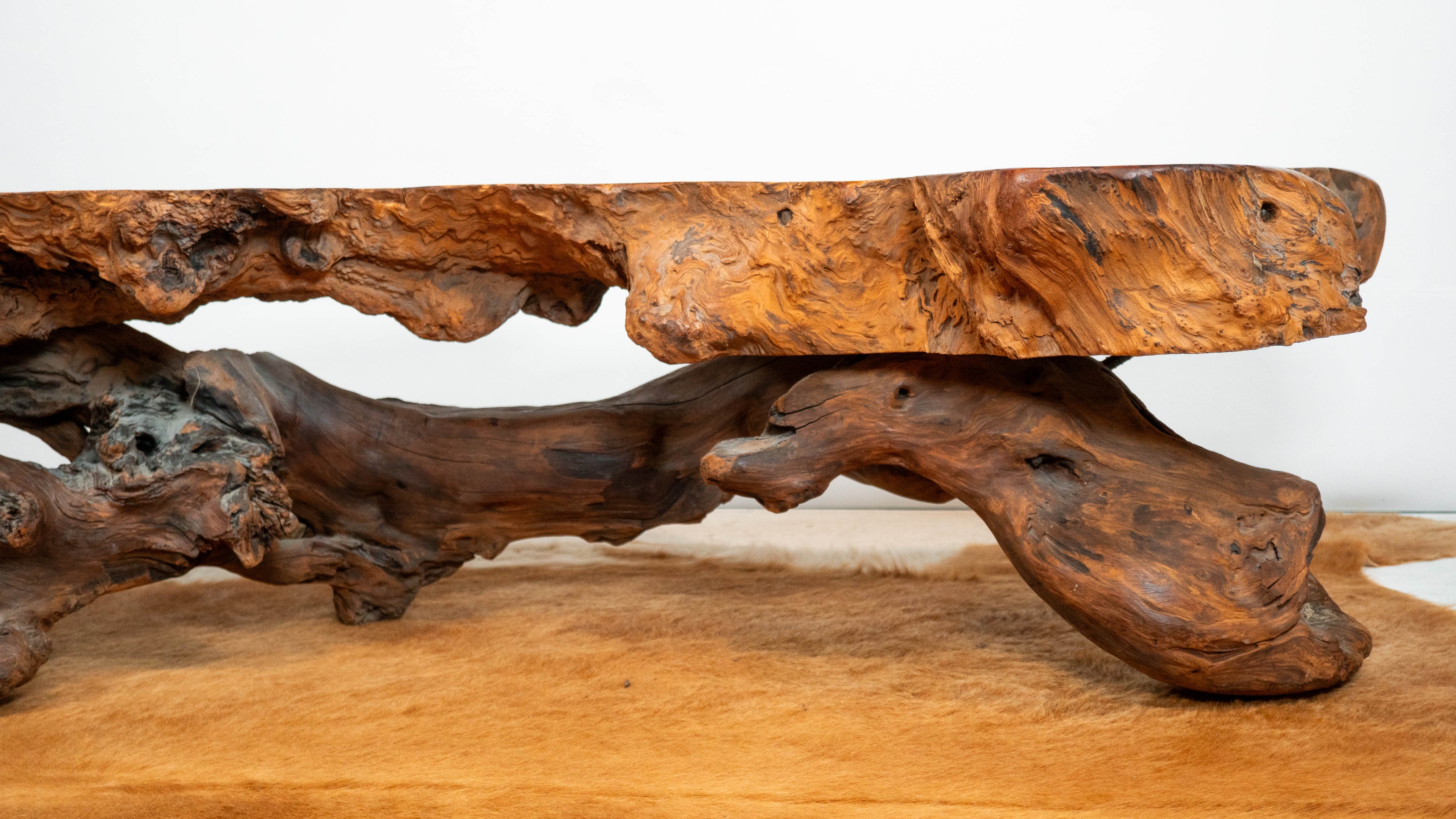 Vintage American Primitive Burlwood Live Edge Coffee Table