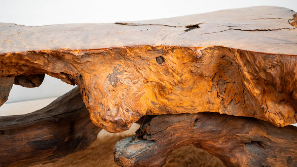 Vintage American Primitive Burlwood Live Edge Coffee Table