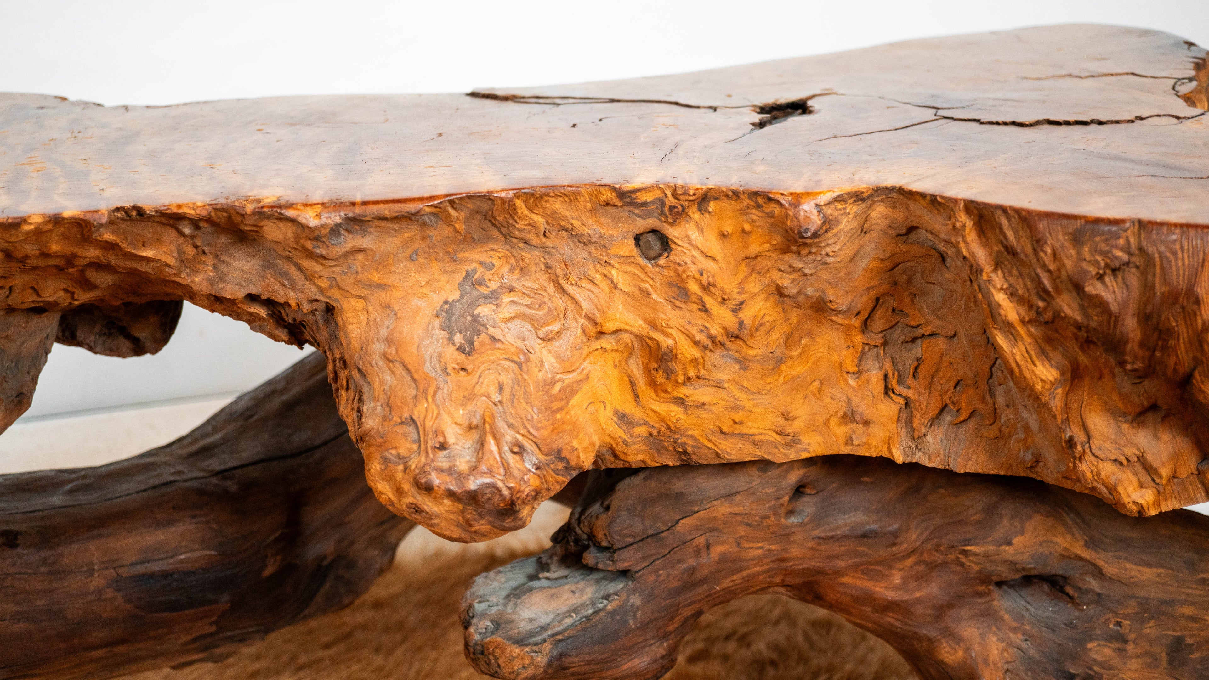 Vintage American Primitive Burlwood Live Edge Coffee Table
