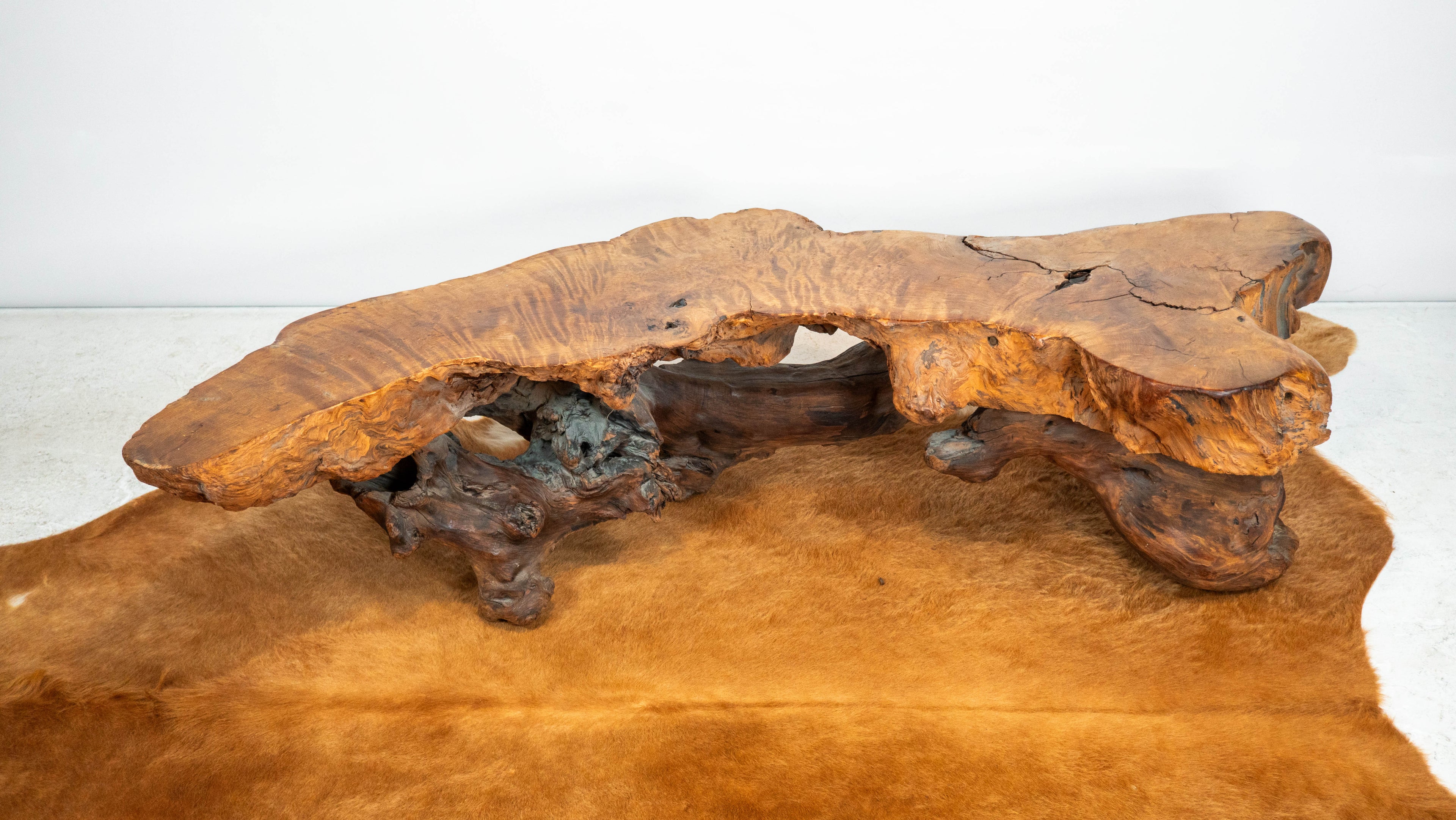 Vintage American Primitive Burlwood Live Edge Coffee Table