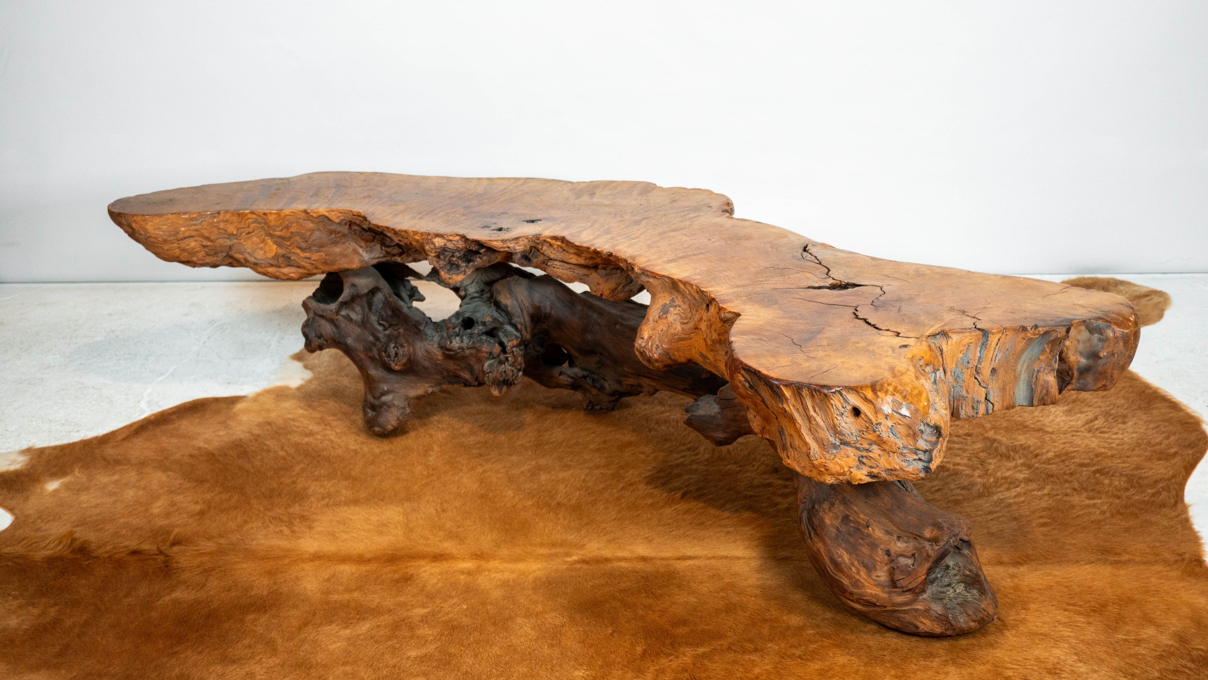 Vintage American Primitive Burlwood Live Edge Coffee Table