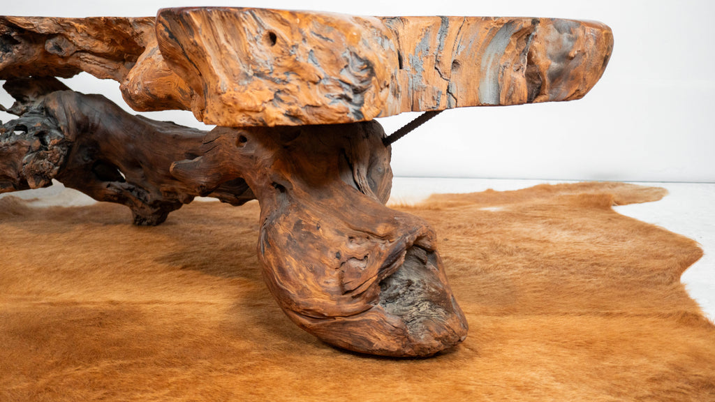 Vintage American Primitive Burlwood Live Edge Coffee Table
