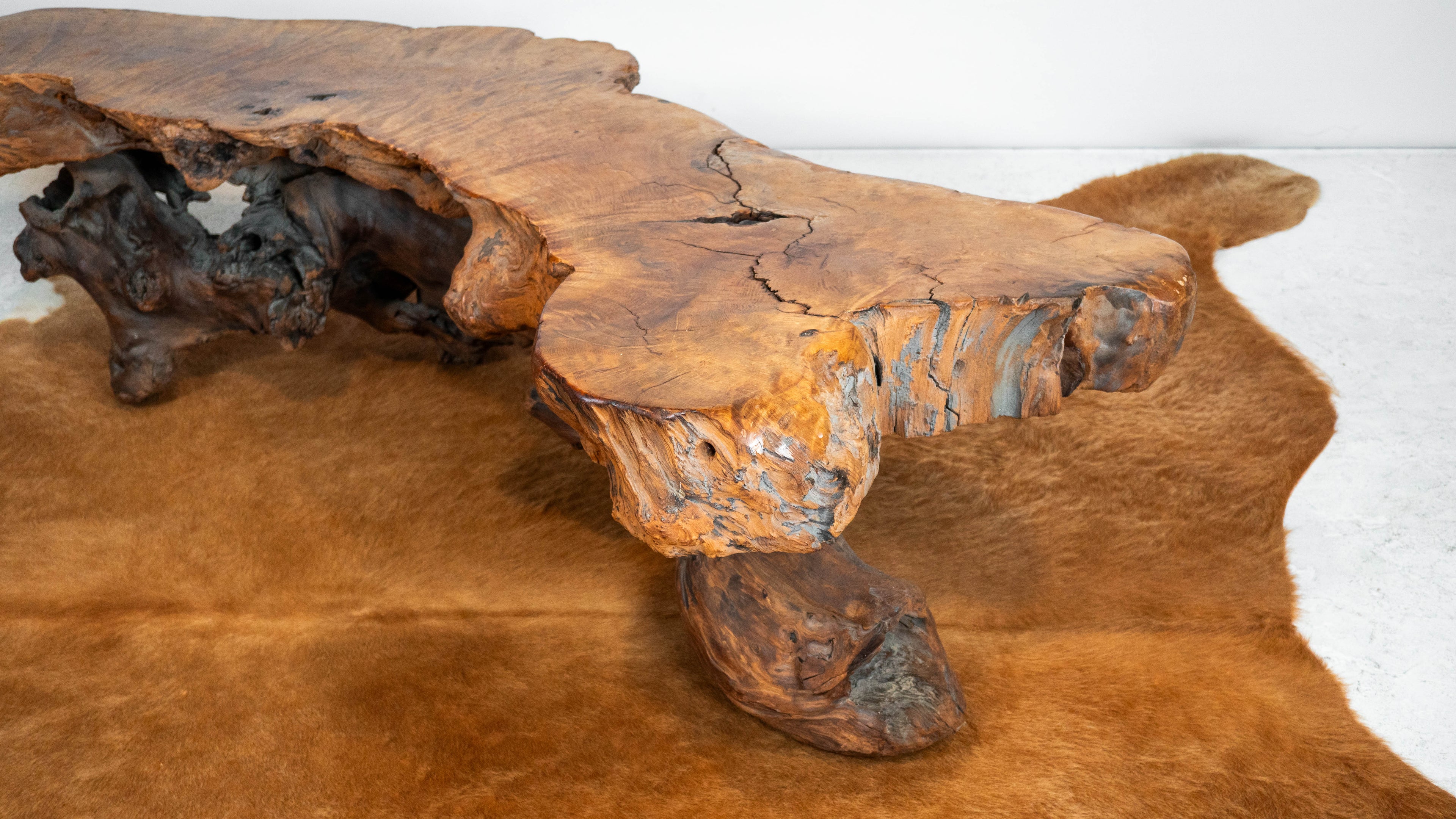 Vintage American Primitive Burlwood Live Edge Coffee Table