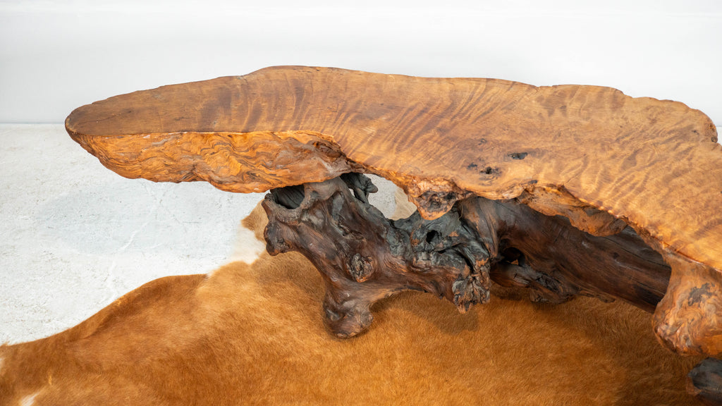 Vintage American Primitive Burlwood Live Edge Coffee Table