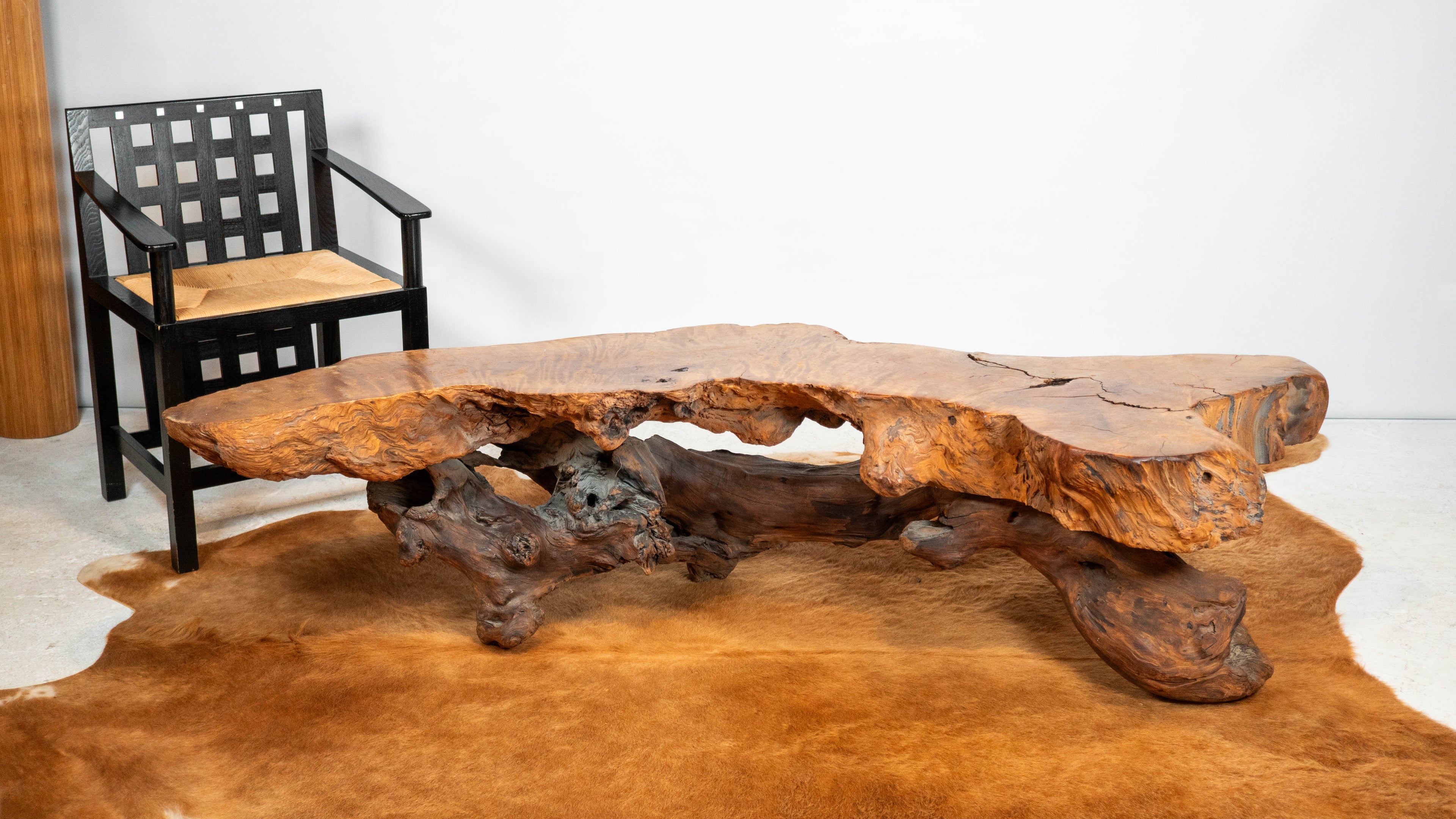 Vintage American Primitive Burlwood Live Edge Coffee Table