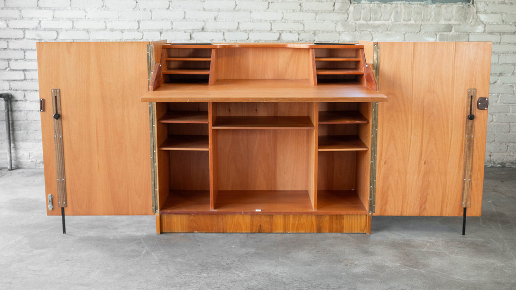 1970s Mid-Century Danish Modern Teak Hideaway Desk & Cabinet