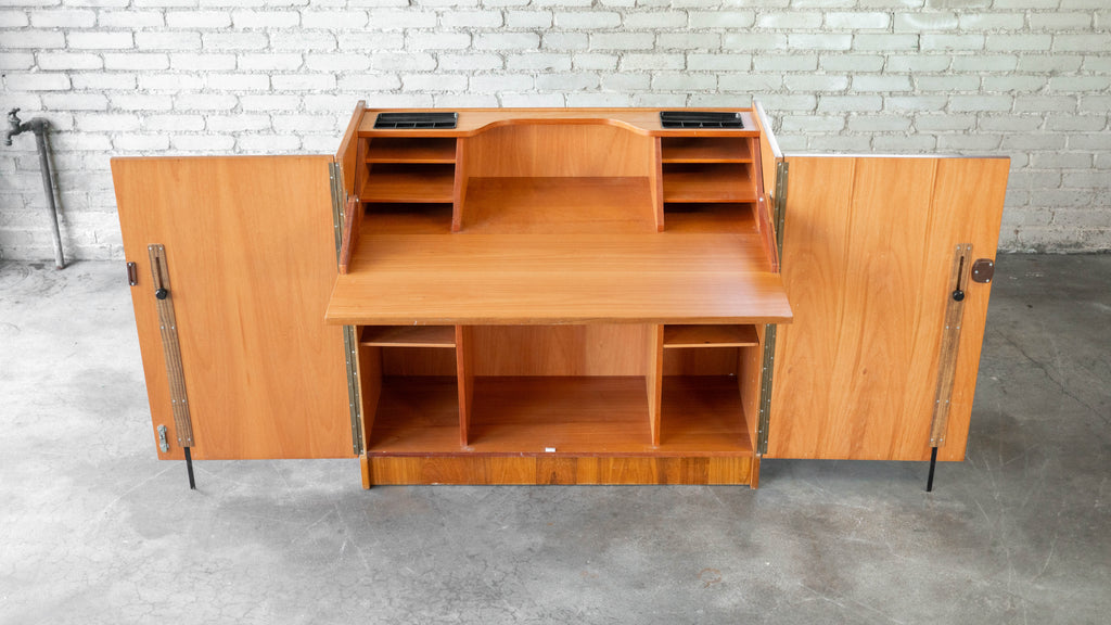 1970s Mid-Century Danish Modern Teak Hideaway Desk & Cabinet