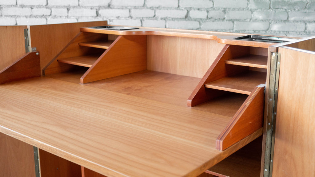 1970s Mid-Century Danish Modern Teak Hideaway Desk & Cabinet