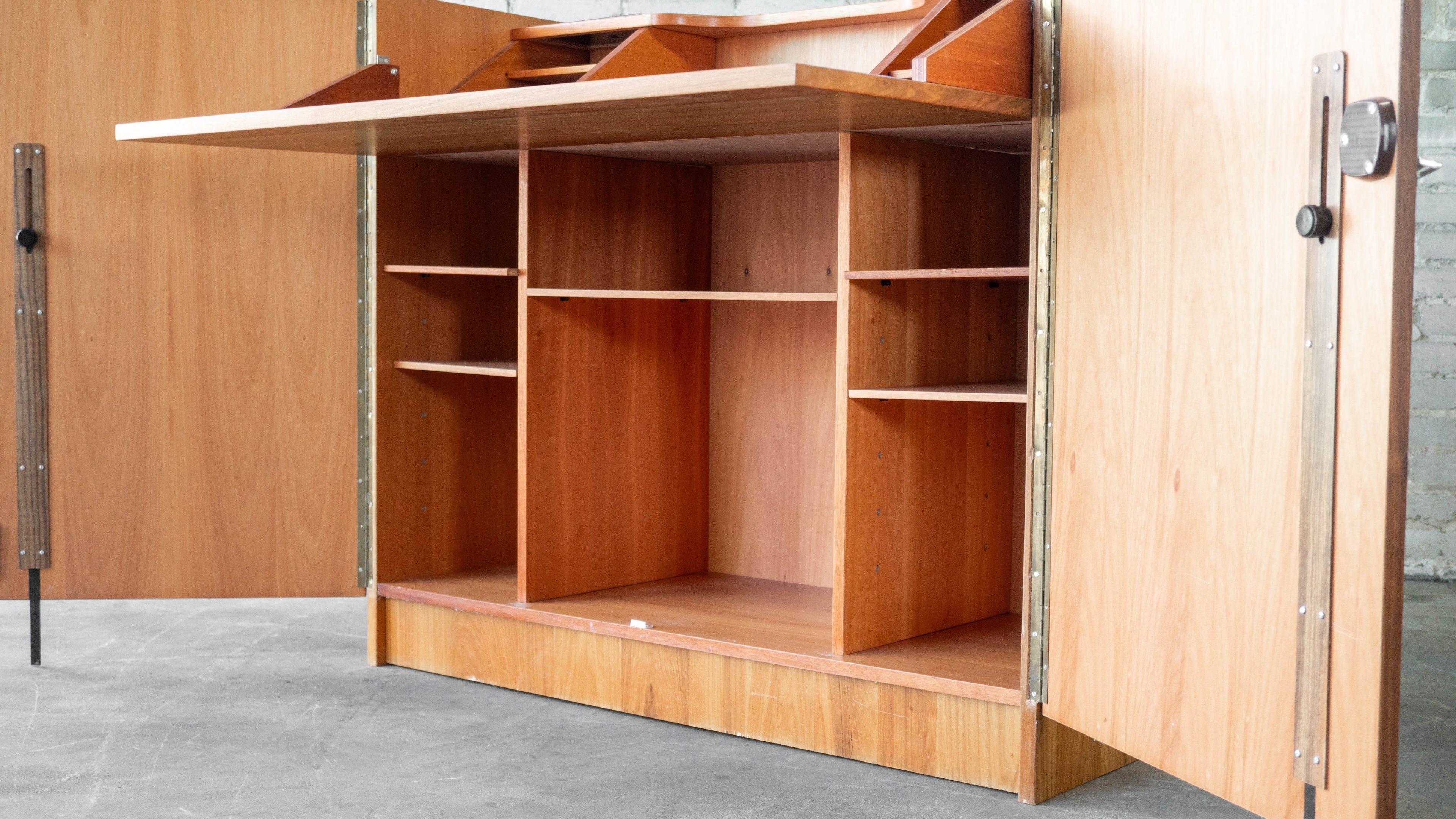 1970s Mid-Century Danish Modern Teak Hideaway Desk & Cabinet