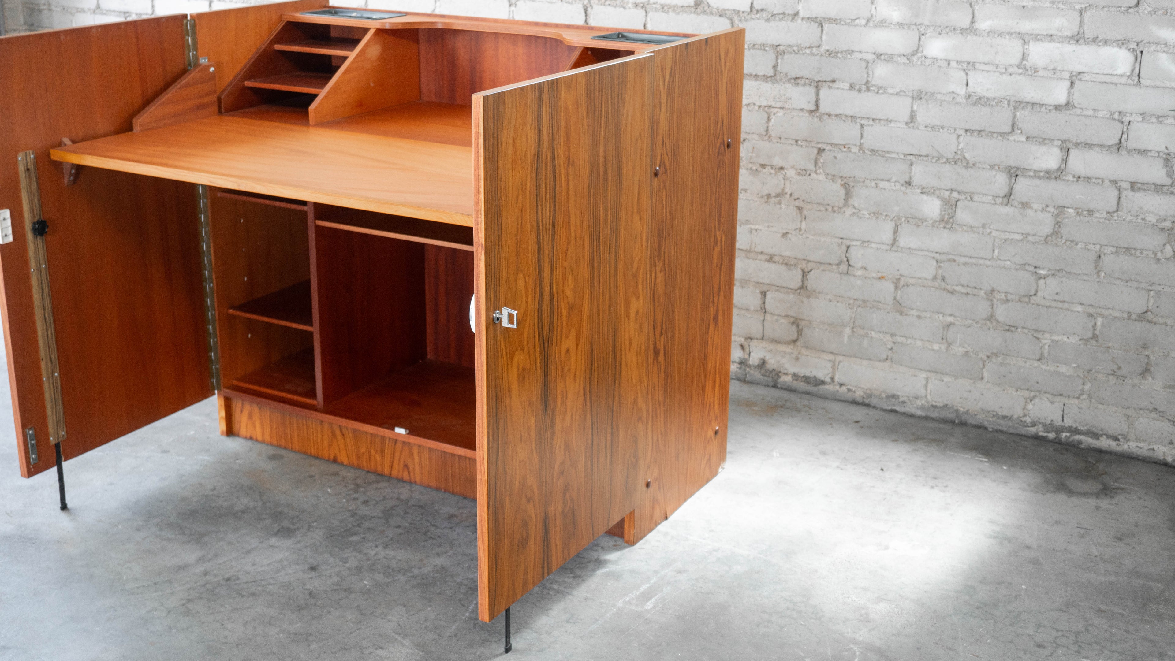 1970s Mid-Century Danish Modern Rosewood Hideaway Desk & Cabinet