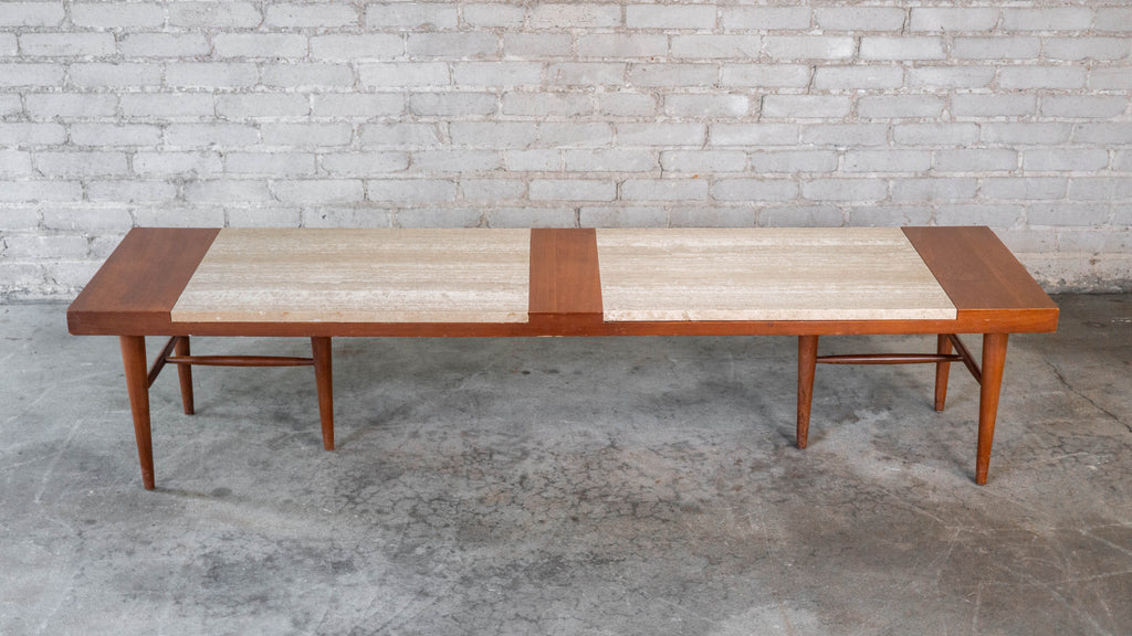 1960s American of Martinsville Walnut & Travertine Coffee Table