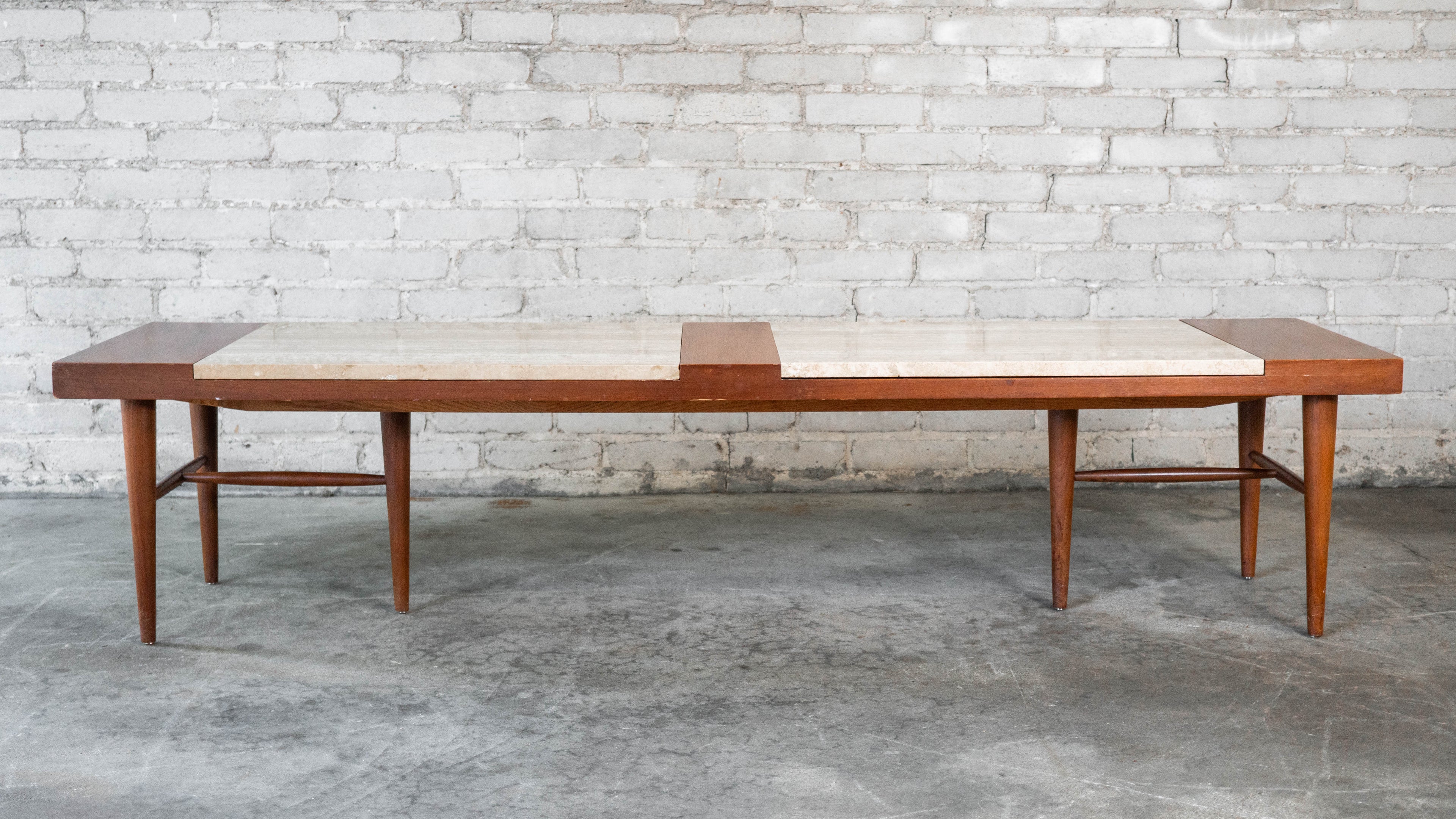1960s American of Martinsville Walnut & Travertine Coffee Table