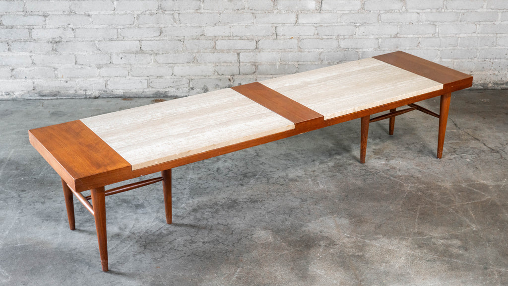1960s American of Martinsville Walnut & Travertine Coffee Table