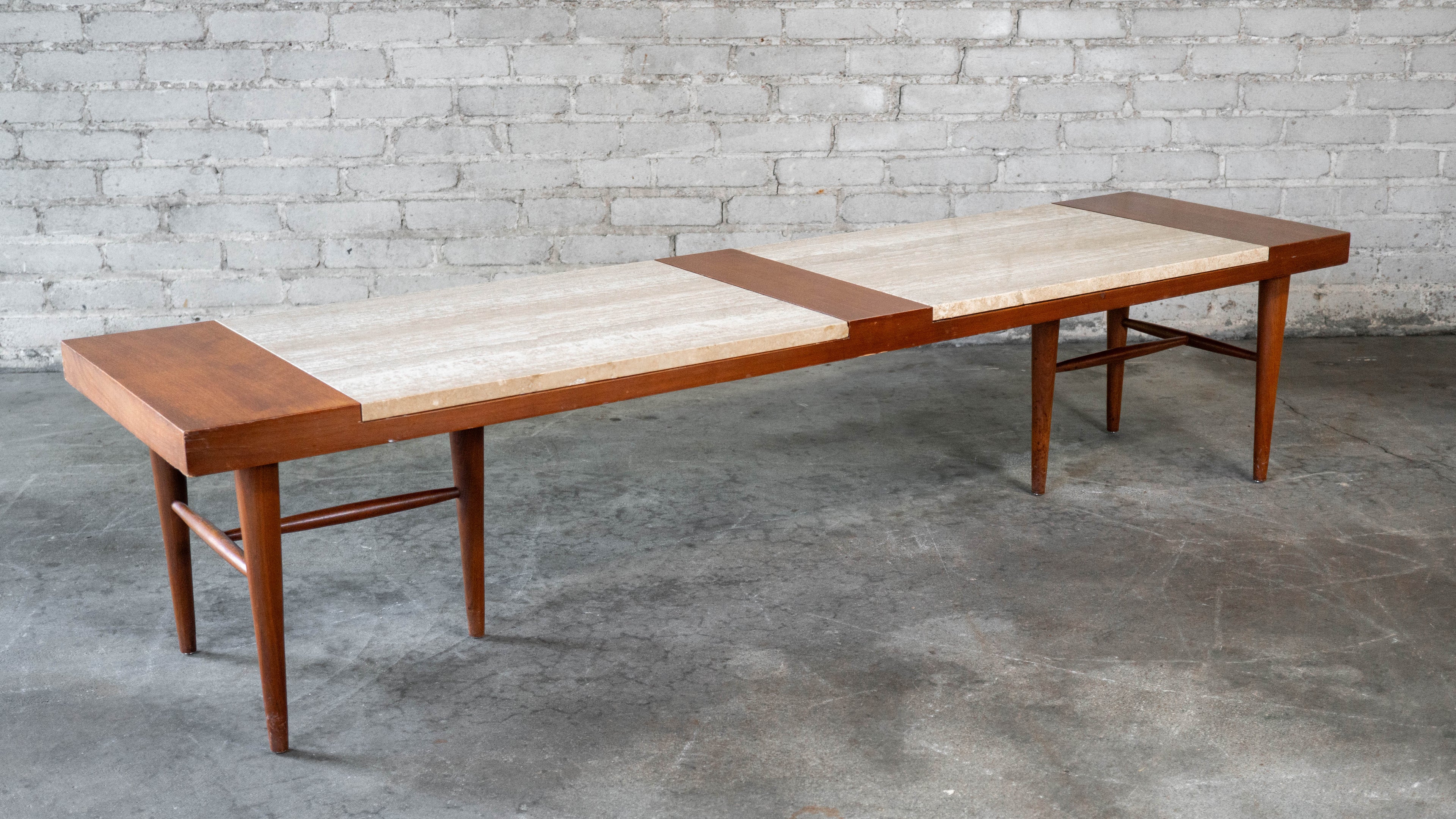 1960s American of Martinsville Walnut & Travertine Coffee Table