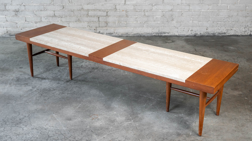 1960s American of Martinsville Walnut & Travertine Coffee Table