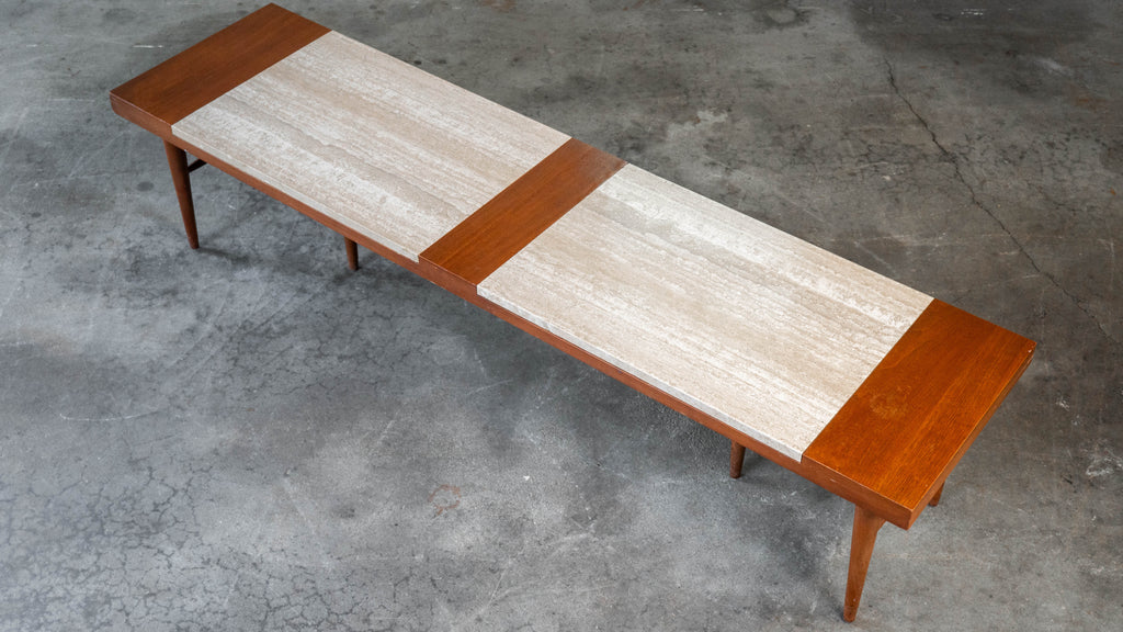 1960s American of Martinsville Walnut & Travertine Coffee Table