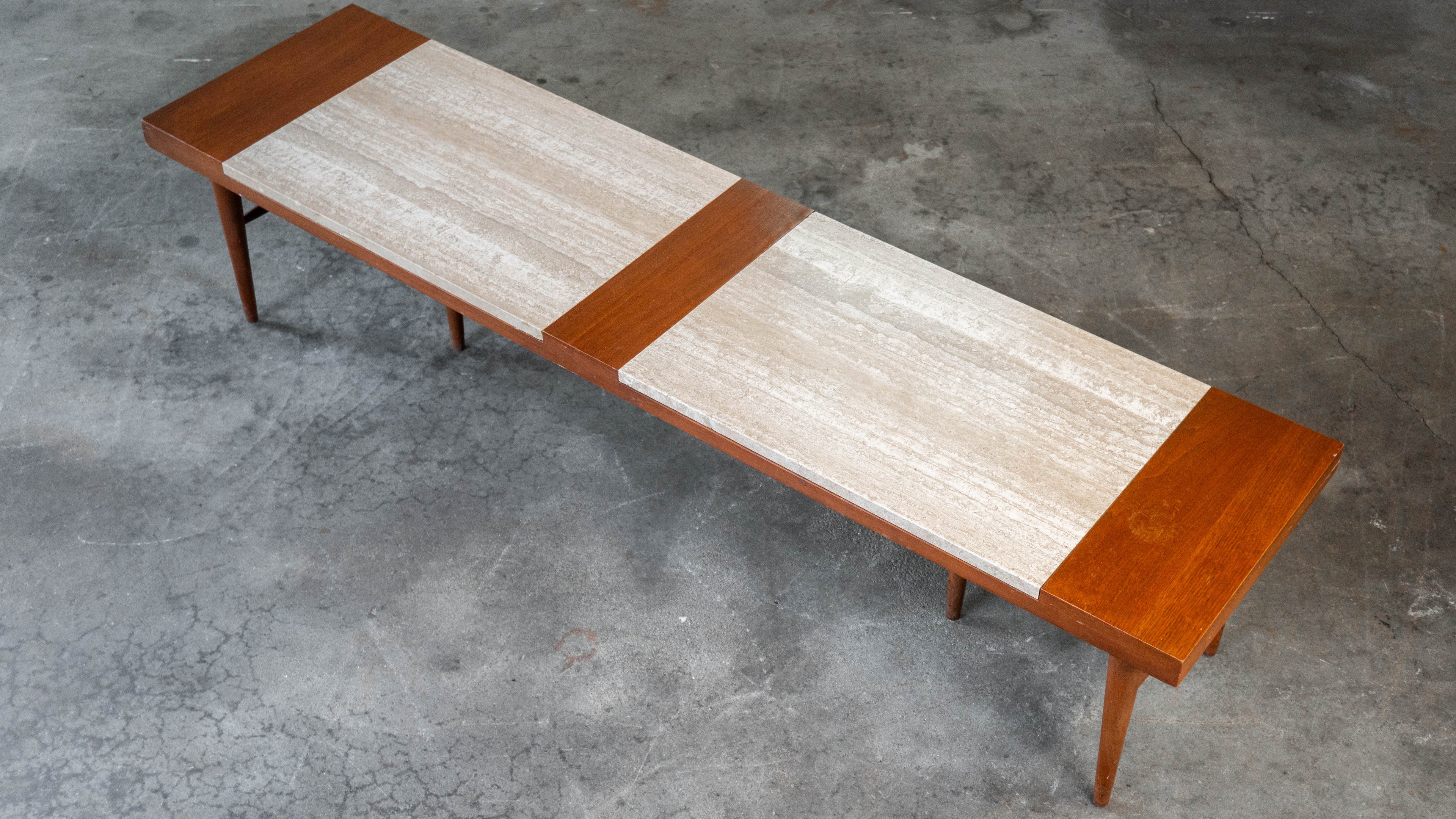 1960s American of Martinsville Walnut & Travertine Coffee Table
