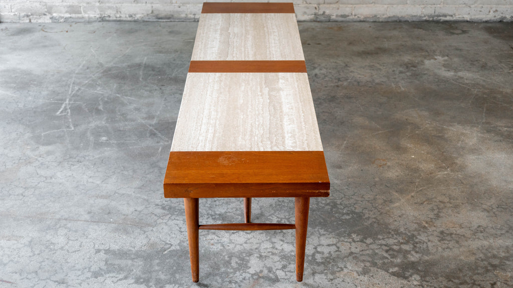 1960s American of Martinsville Walnut & Travertine Coffee Table
