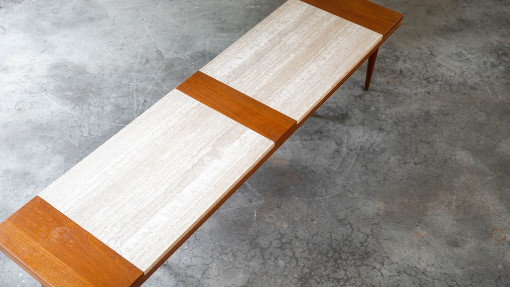 1960s American of Martinsville Walnut & Travertine Coffee Table