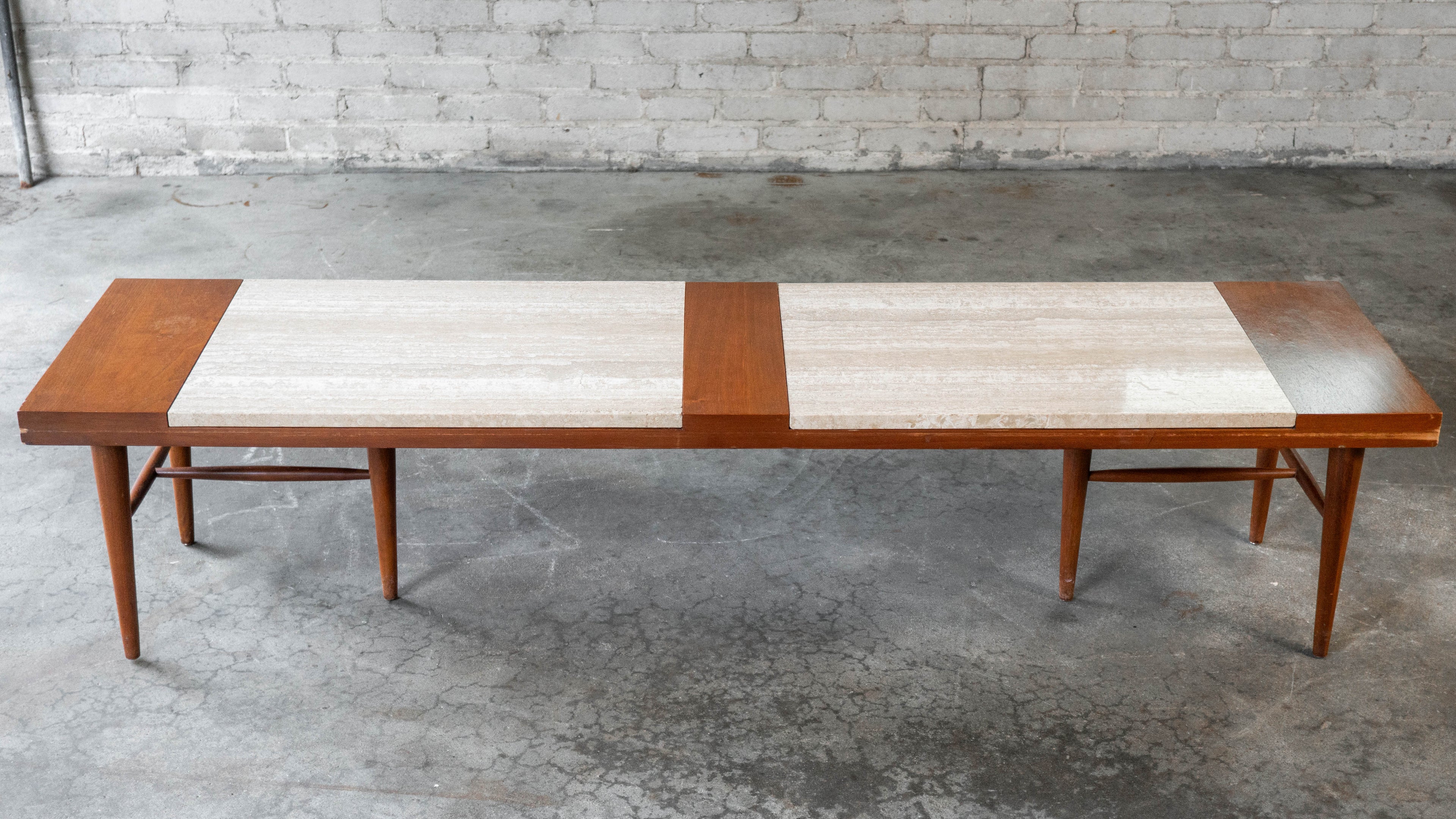 1960s American of Martinsville Walnut & Travertine Coffee Table