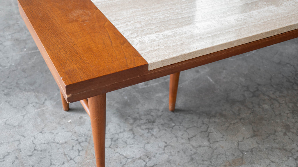 1960s American of Martinsville Walnut & Travertine Coffee Table