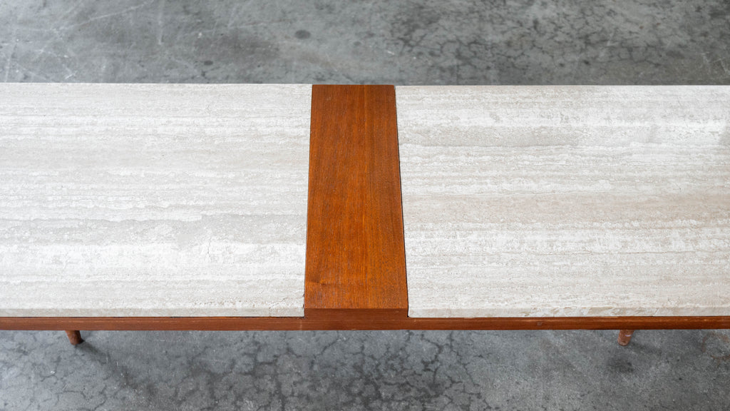 1960s American of Martinsville Walnut & Travertine Coffee Table