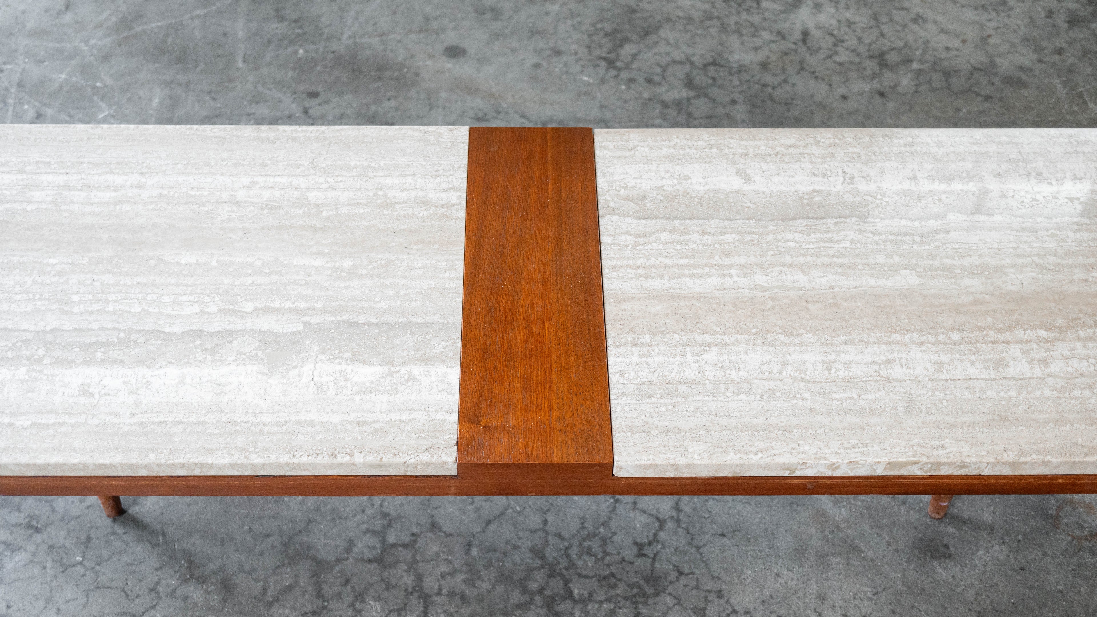1960s American of Martinsville Walnut & Travertine Coffee Table
