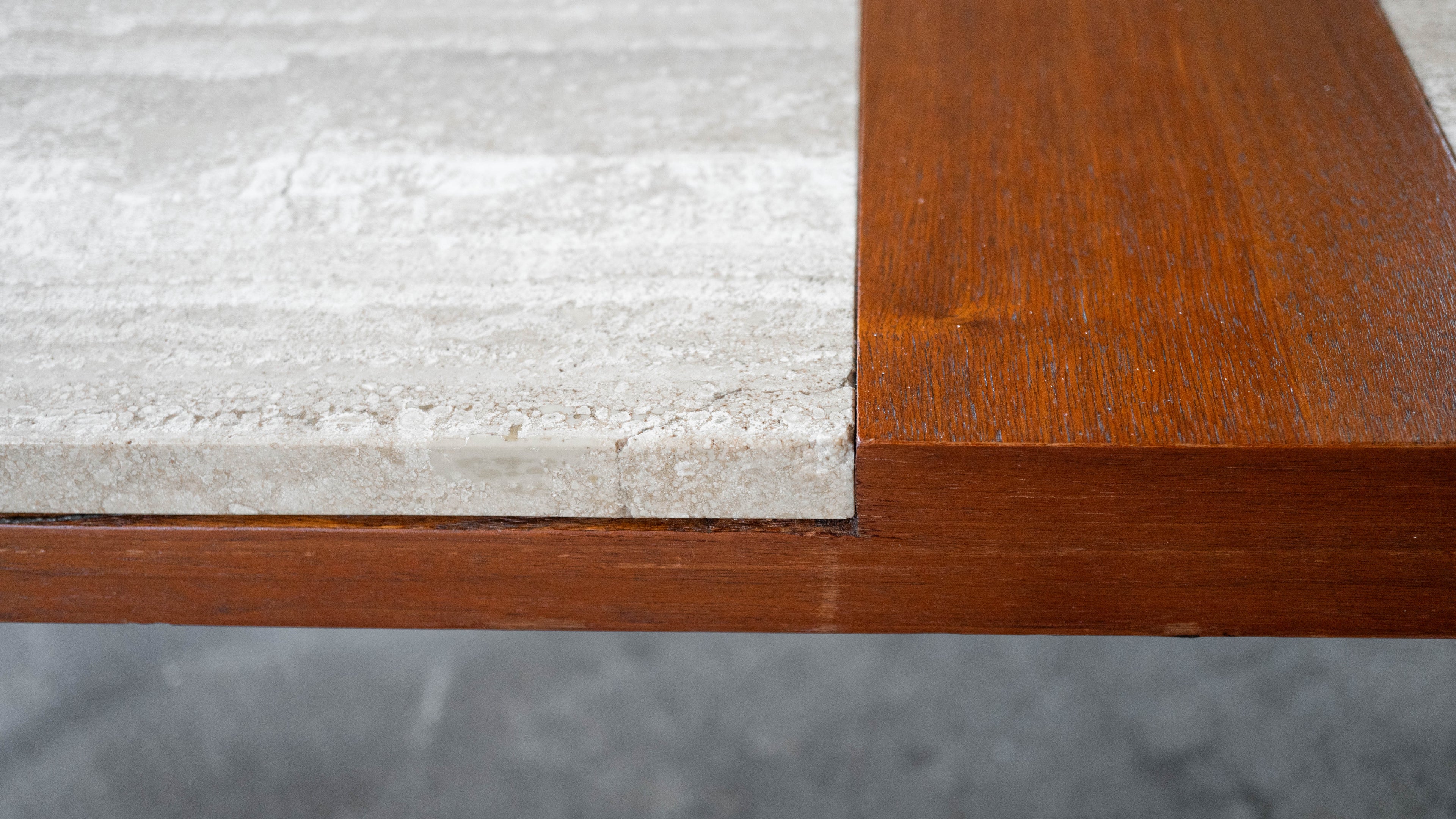 1960s American of Martinsville Walnut & Travertine Coffee Table
