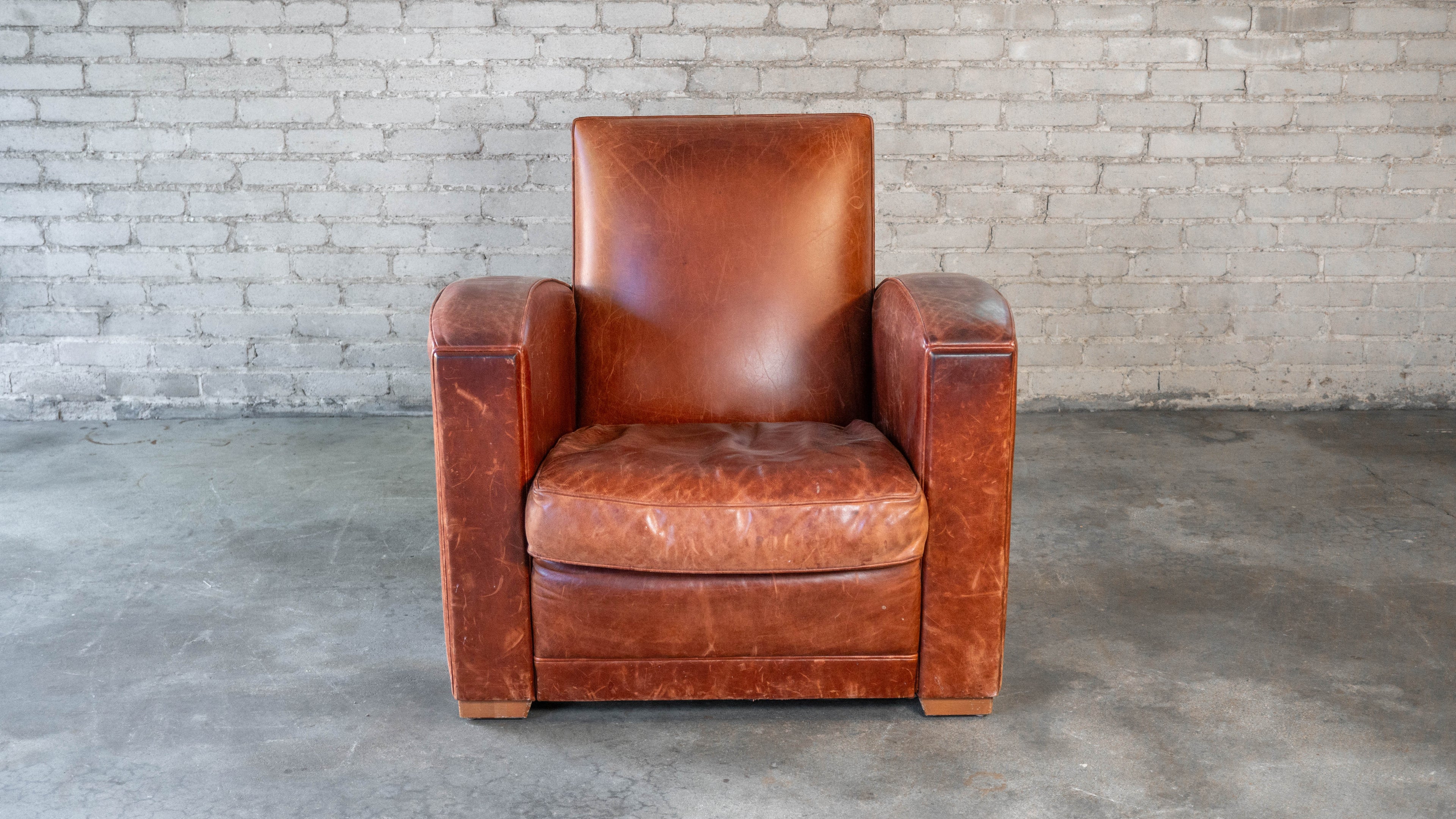Vintage Art Deco Cognac Leather Club Chair