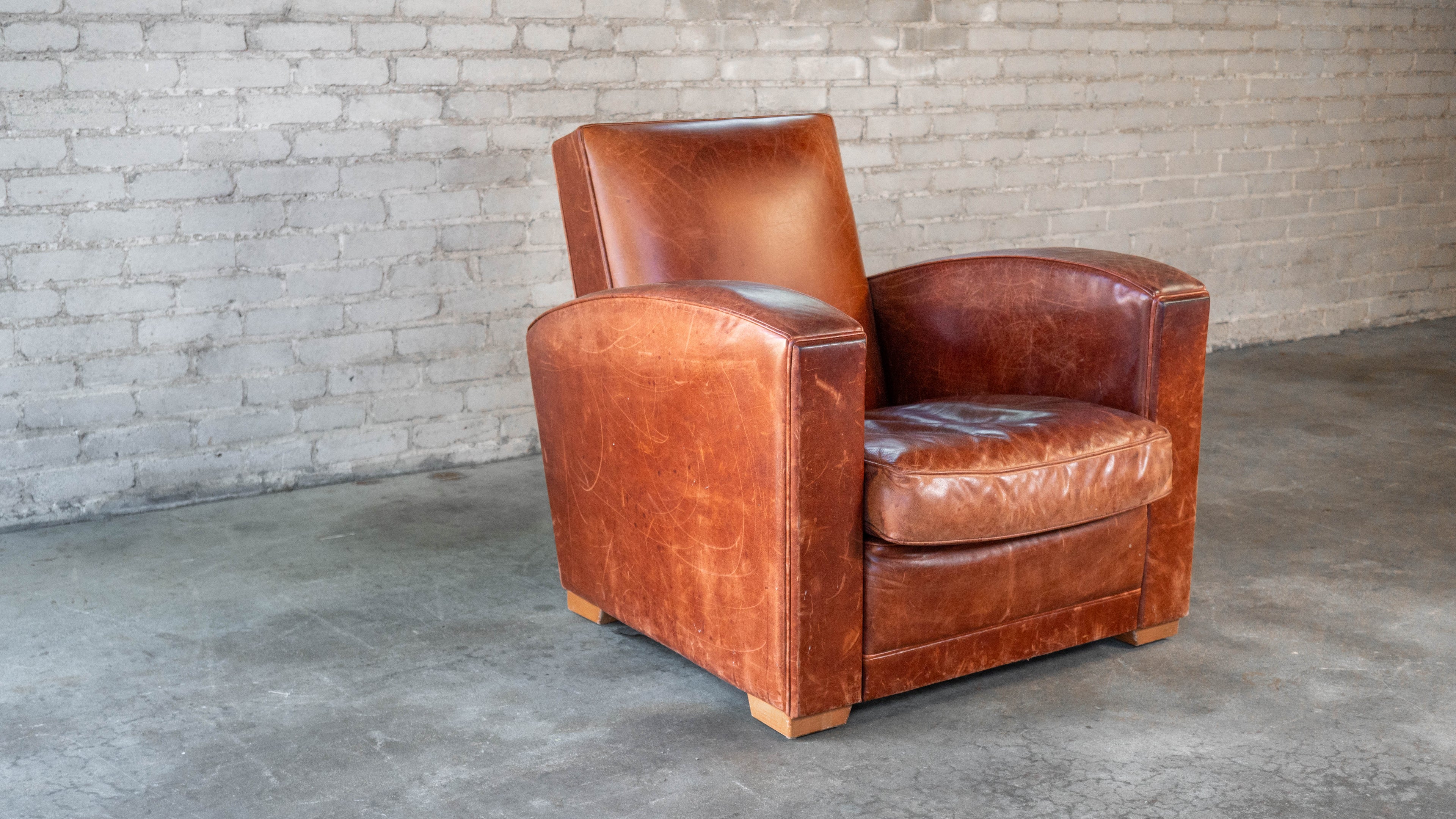 Vintage Art Deco Cognac Leather Club Chair
