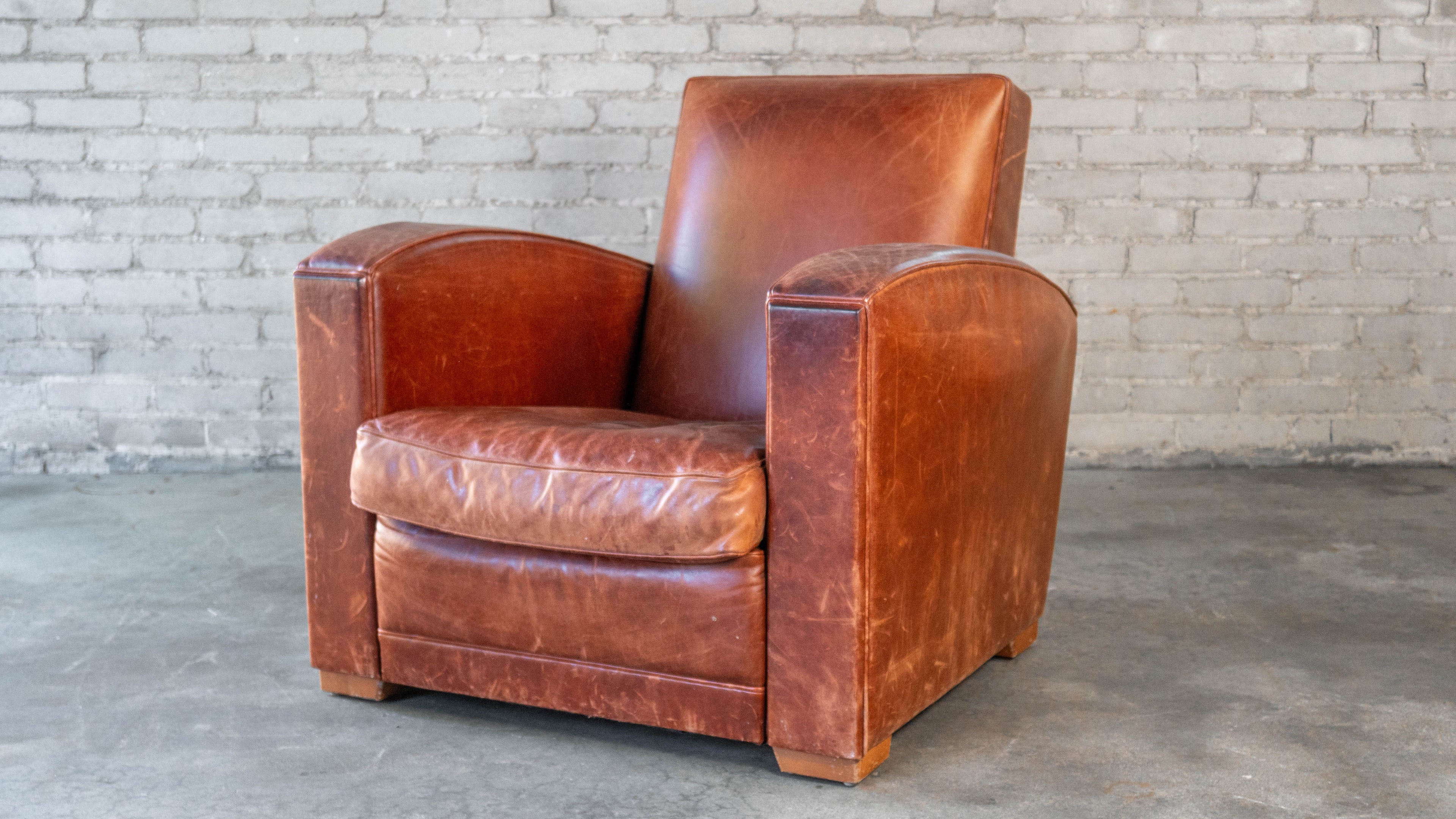 Vintage Art Deco Cognac Leather Club Chair