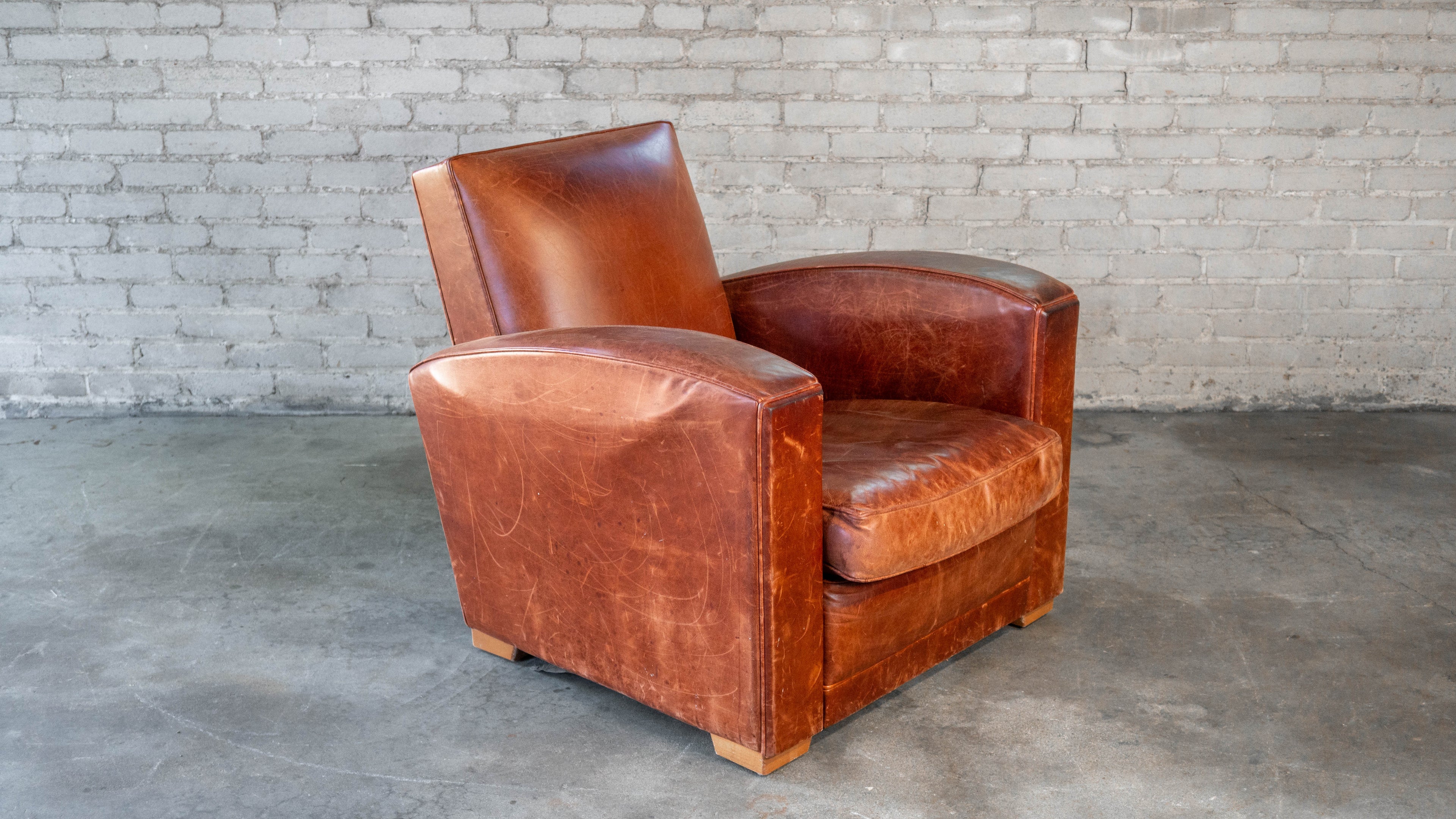 Vintage Art Deco Cognac Leather Club Chair