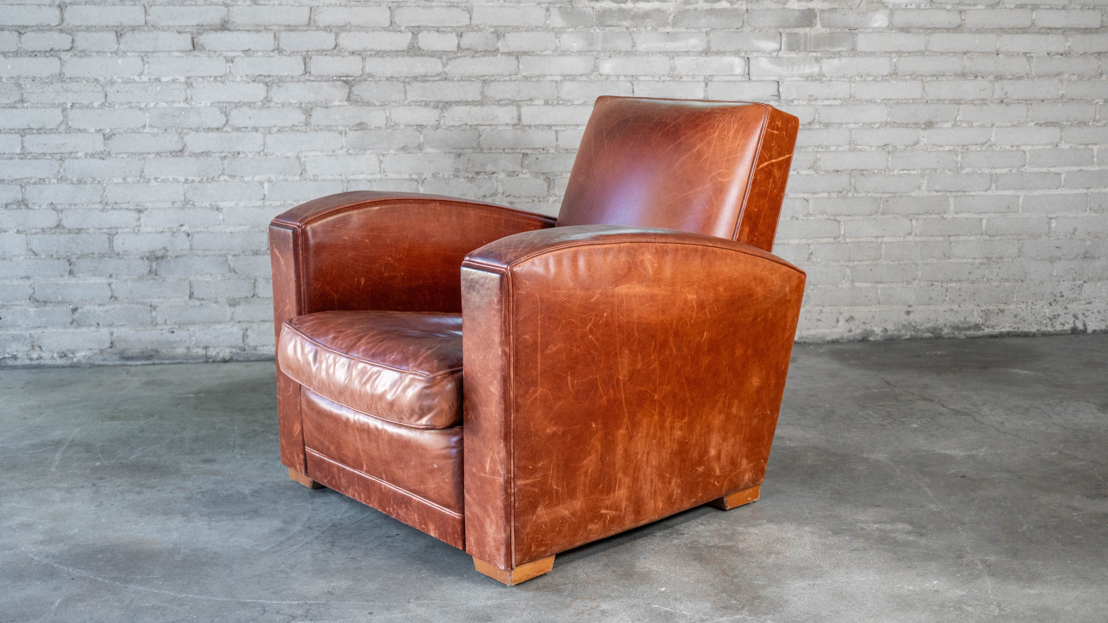 Vintage Art Deco Cognac Leather Club Chair
