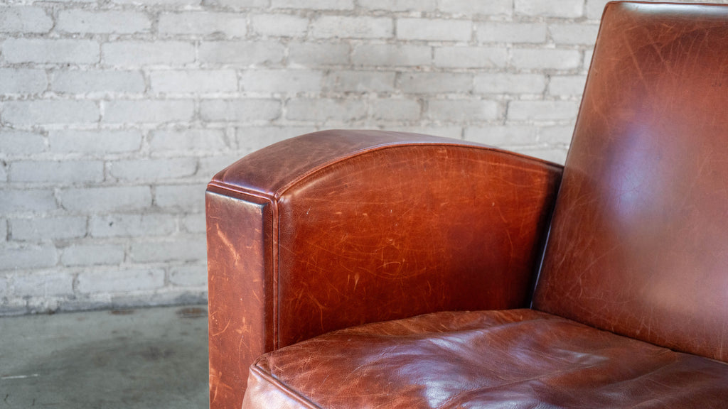 Vintage Art Deco Cognac Leather Club Chair