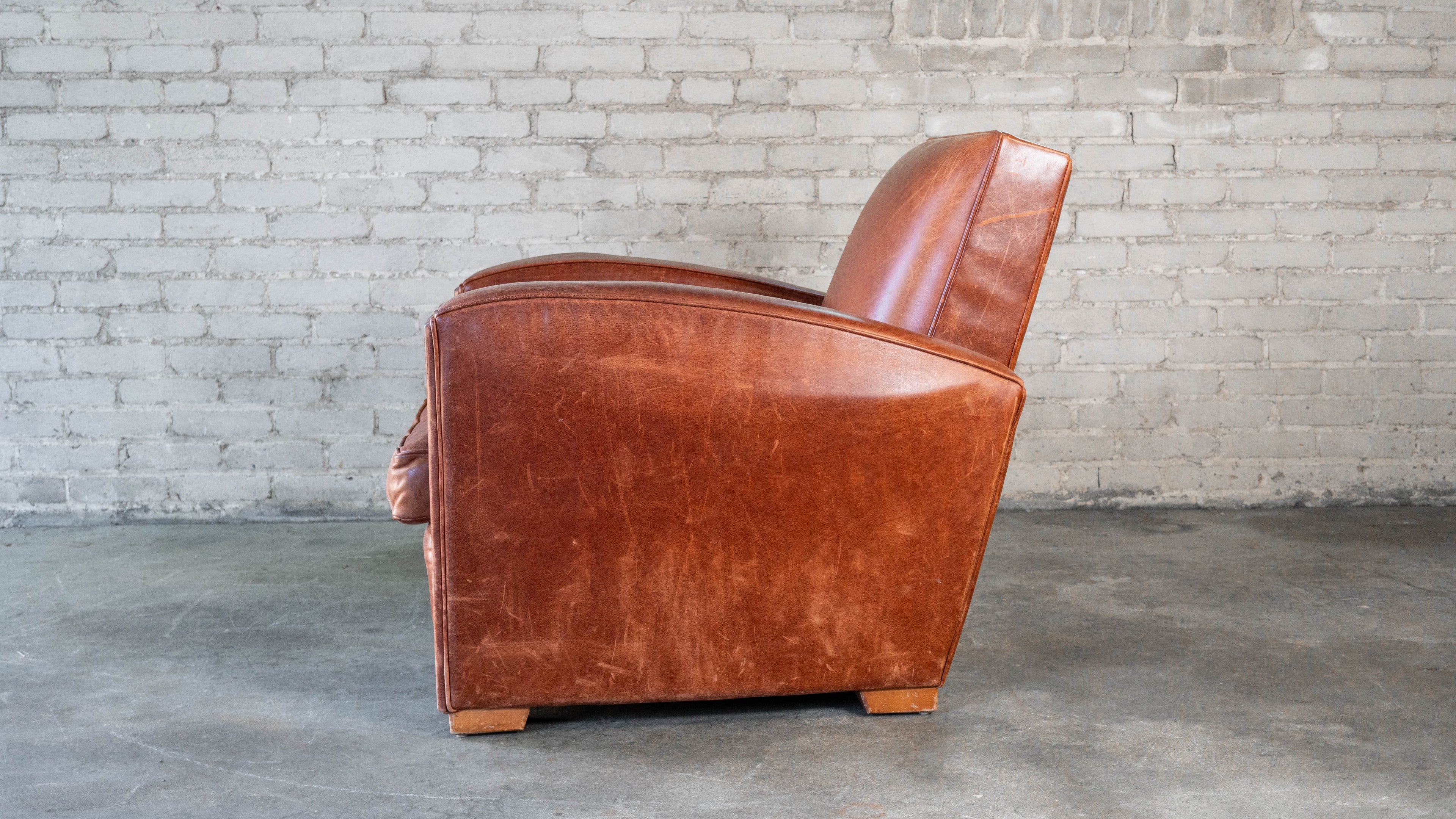 Vintage Art Deco Cognac Leather Club Chair
