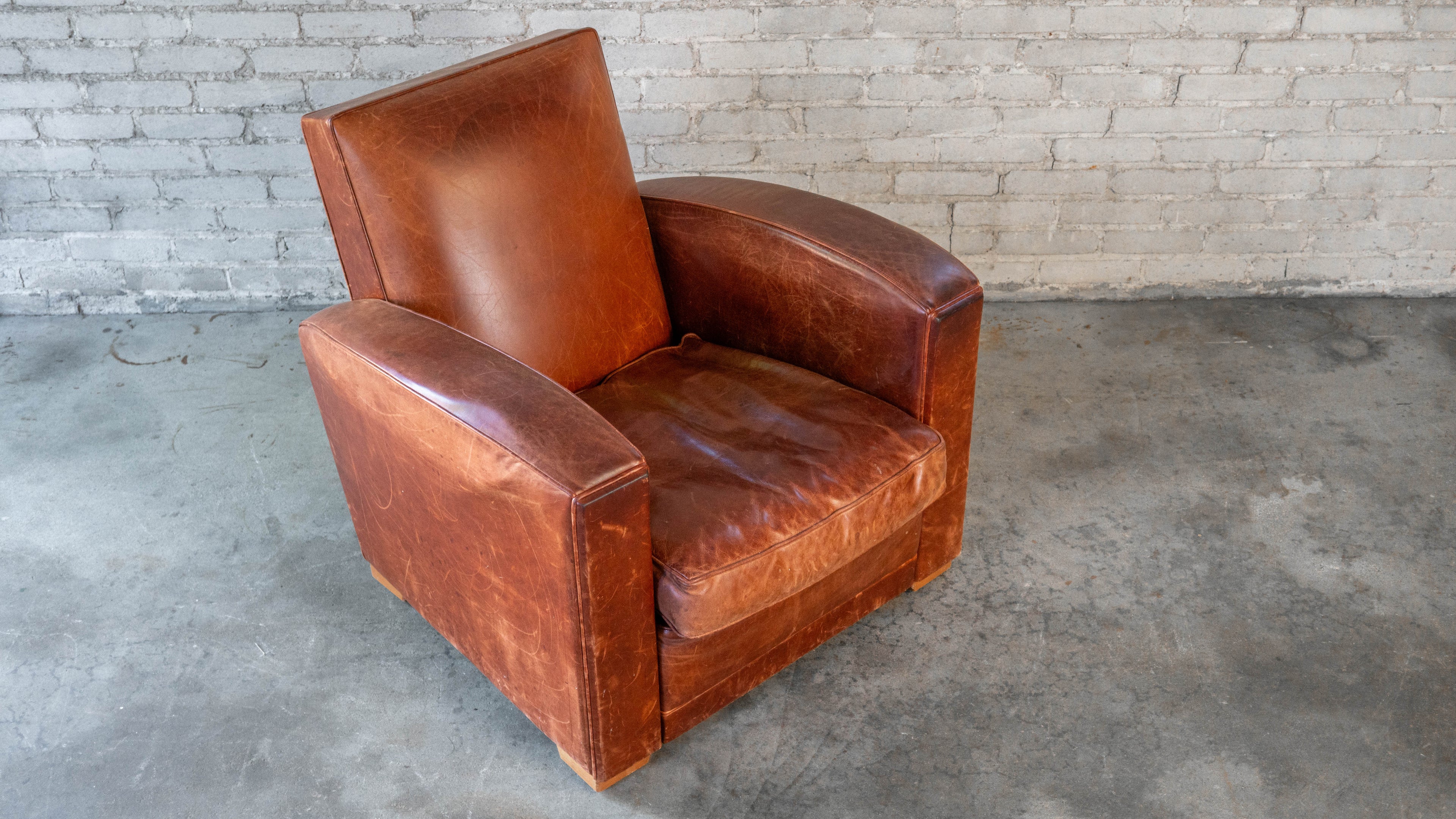 Vintage Art Deco Cognac Leather Club Chair