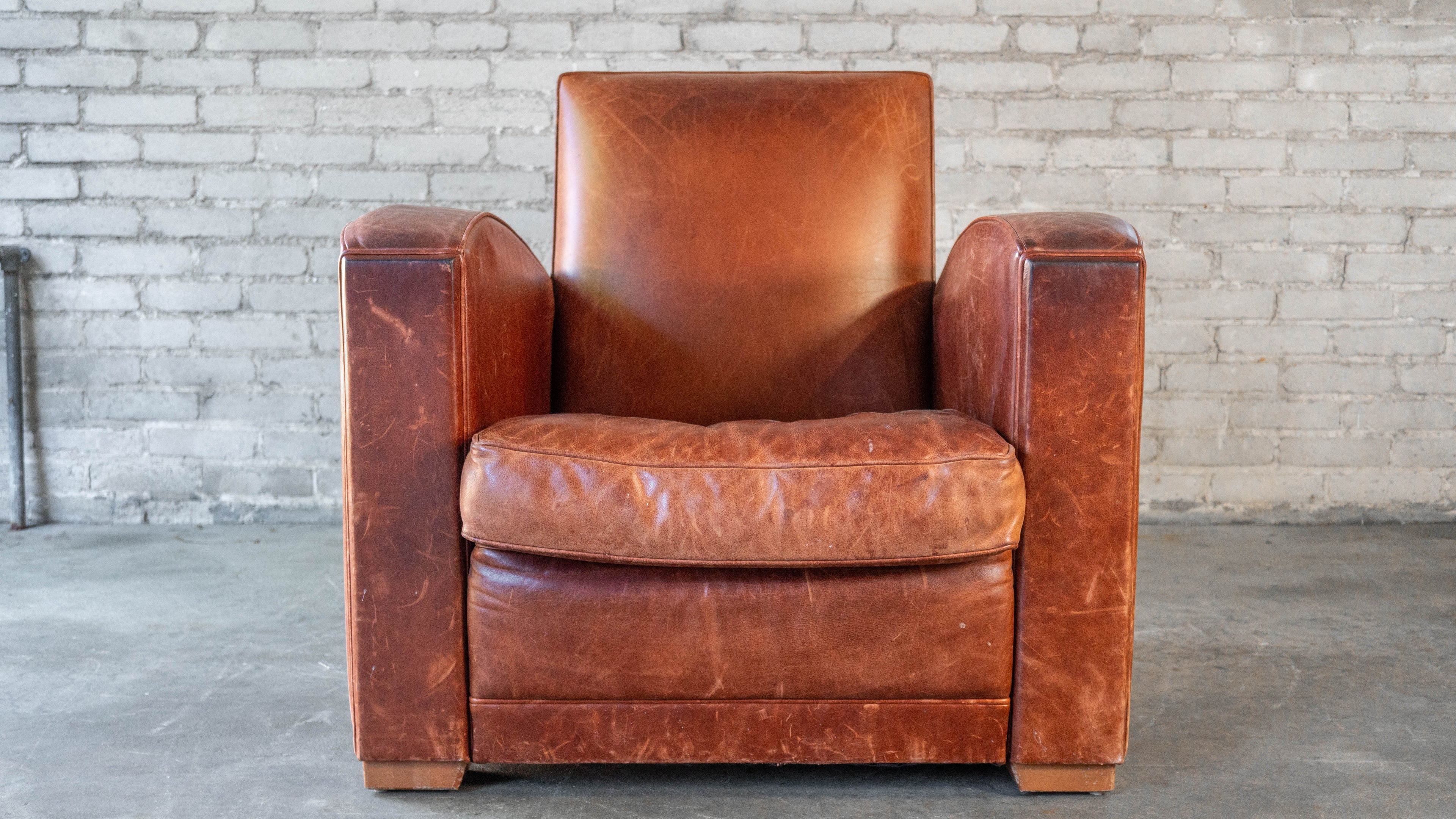 Vintage Art Deco Cognac Leather Club Chair