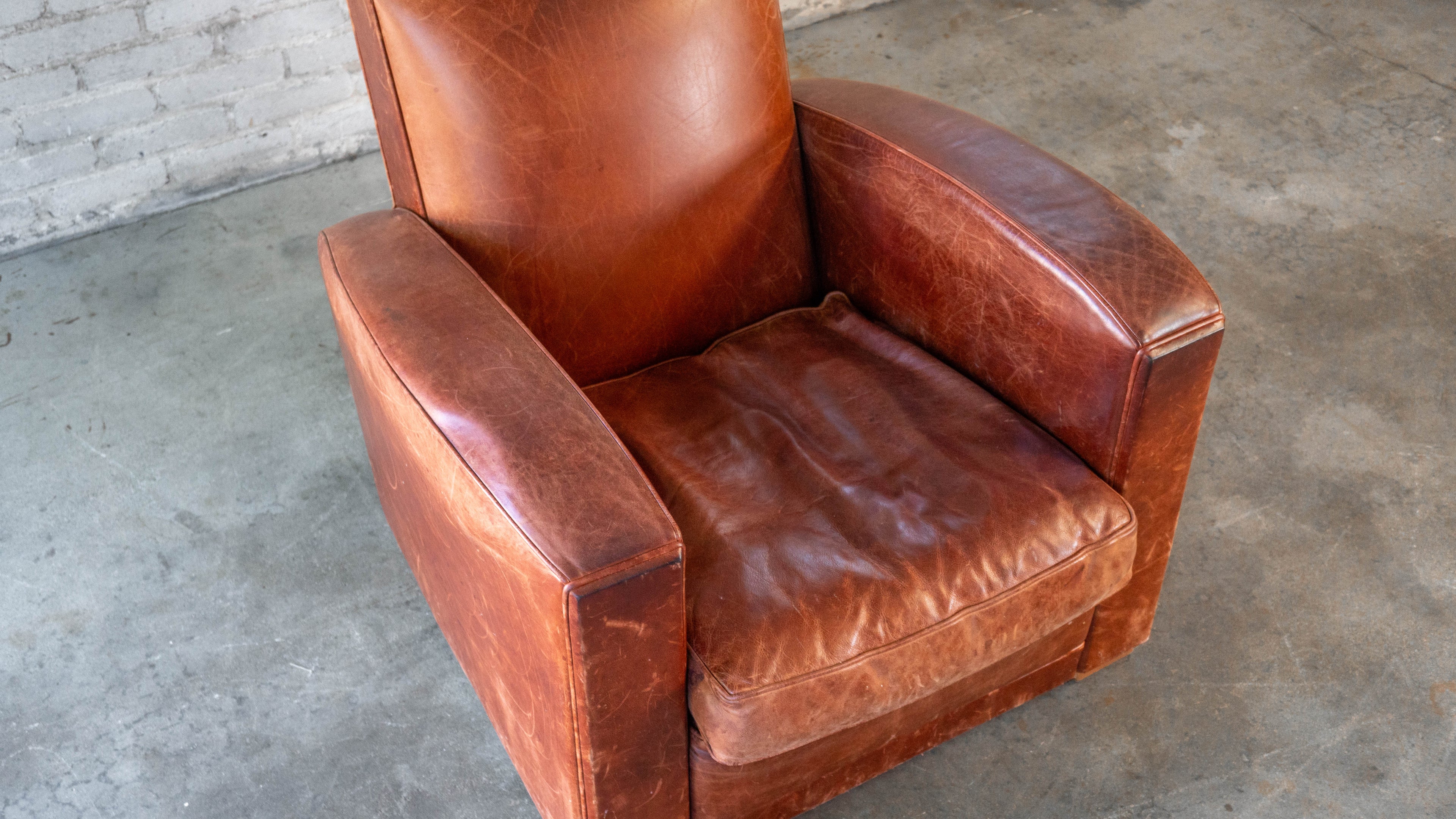 Vintage Art Deco Cognac Leather Club Chair