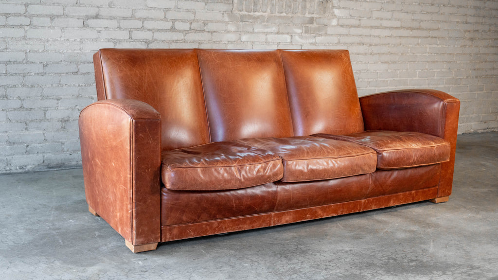 Vintage Art Deco Cognac Leather Sofa