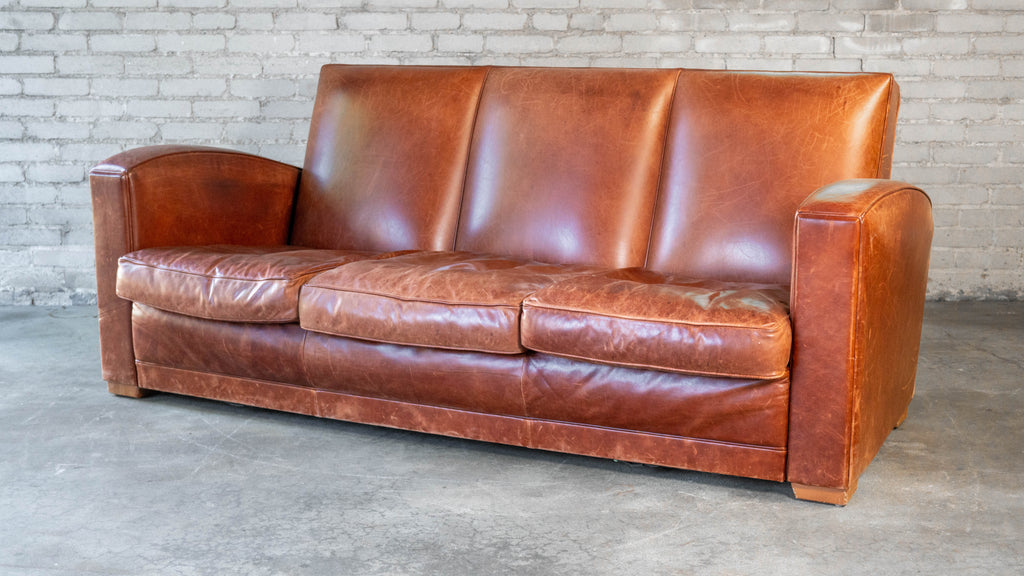 Vintage Art Deco Cognac Leather Sofa