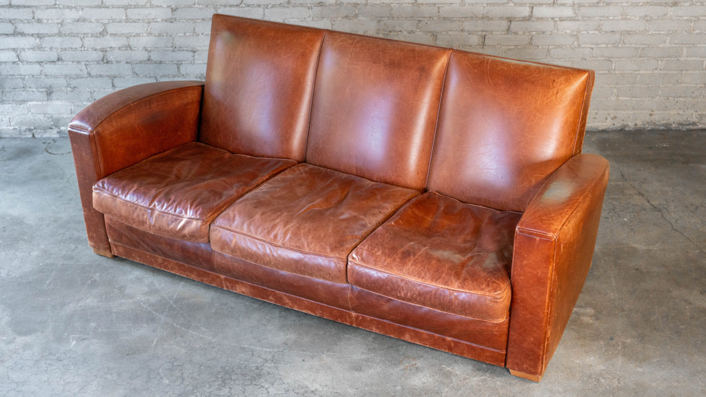 Vintage Art Deco Cognac Leather Sofa