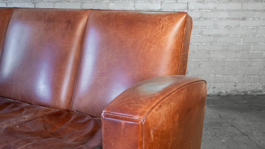 Vintage Art Deco Cognac Leather Sofa