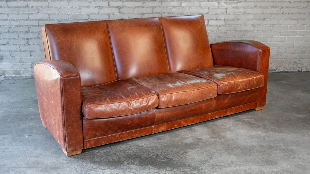 Vintage Art Deco Cognac Leather Sofa