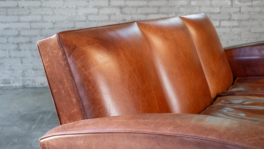 Vintage Art Deco Cognac Leather Sofa