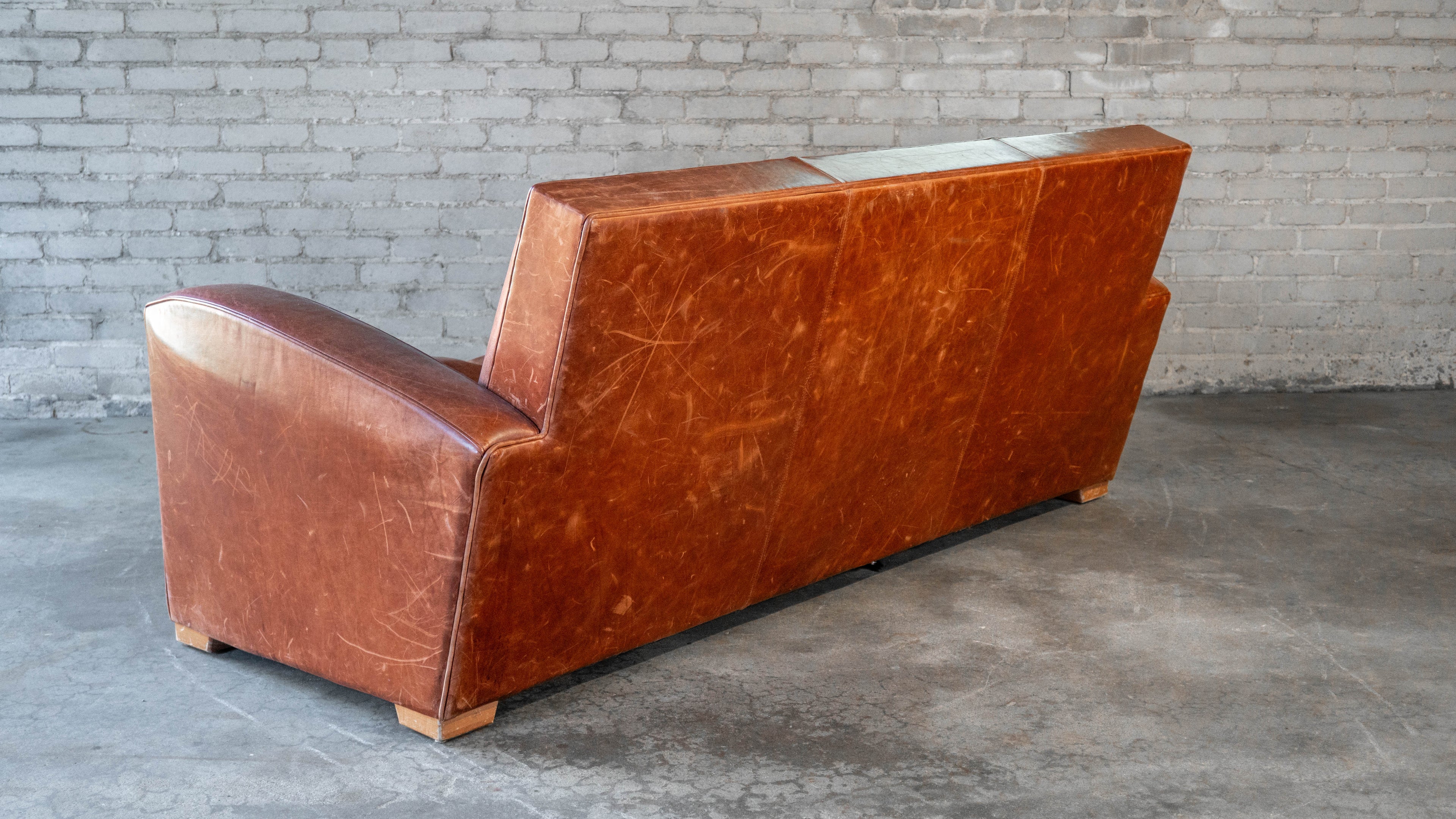 Vintage Art Deco Cognac Leather Sofa