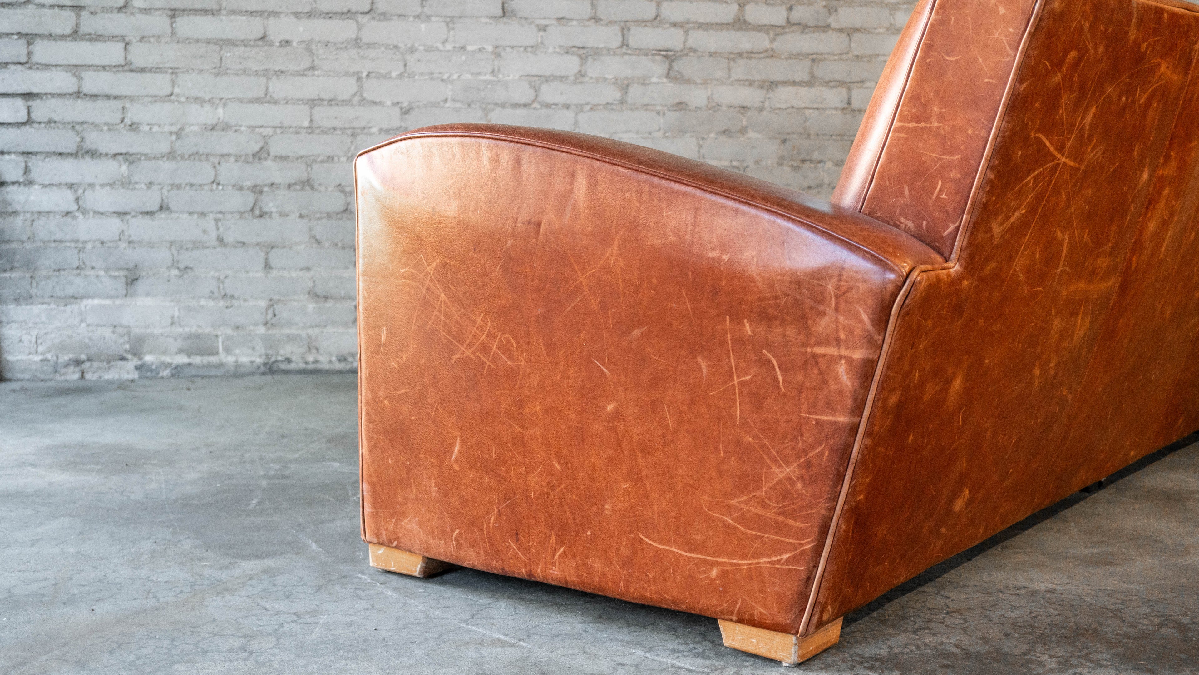 Vintage Art Deco Cognac Leather Sofa