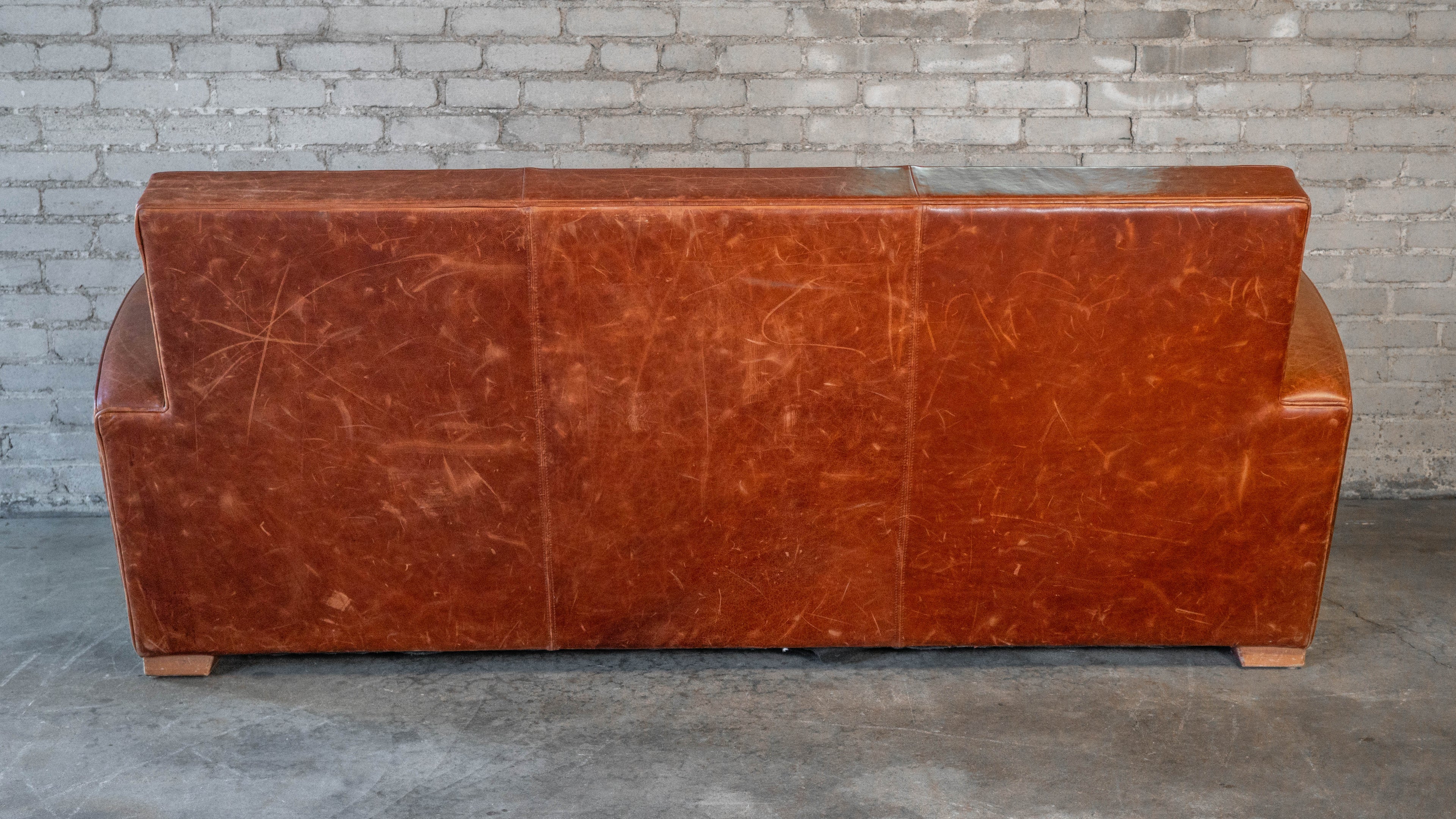 Vintage Art Deco Cognac Leather Sofa